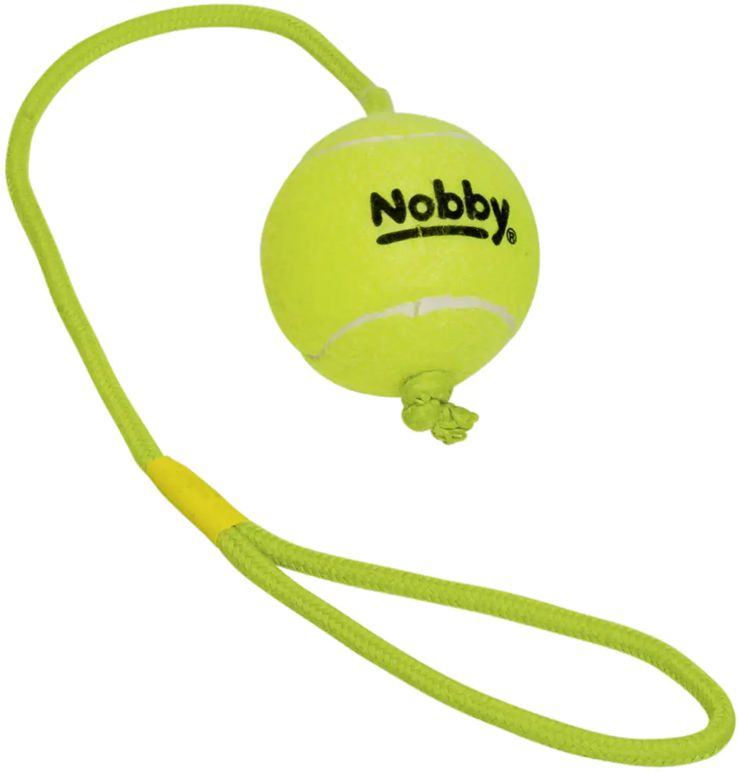 Nobby Tennisball mit Wurfschlaufe 7,5 cm Seil 70 cm Größe L