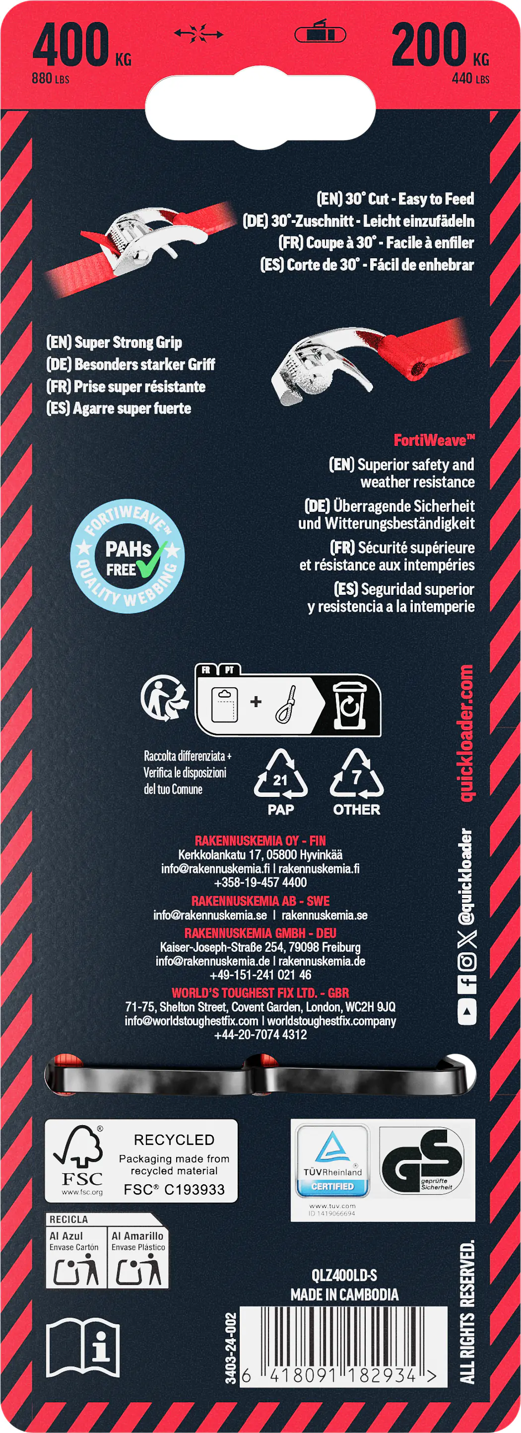 QUICKLOADER® Spanngurt Cambuckle mit Gurtklemme 25 mm x 4 m 1 Stück rot