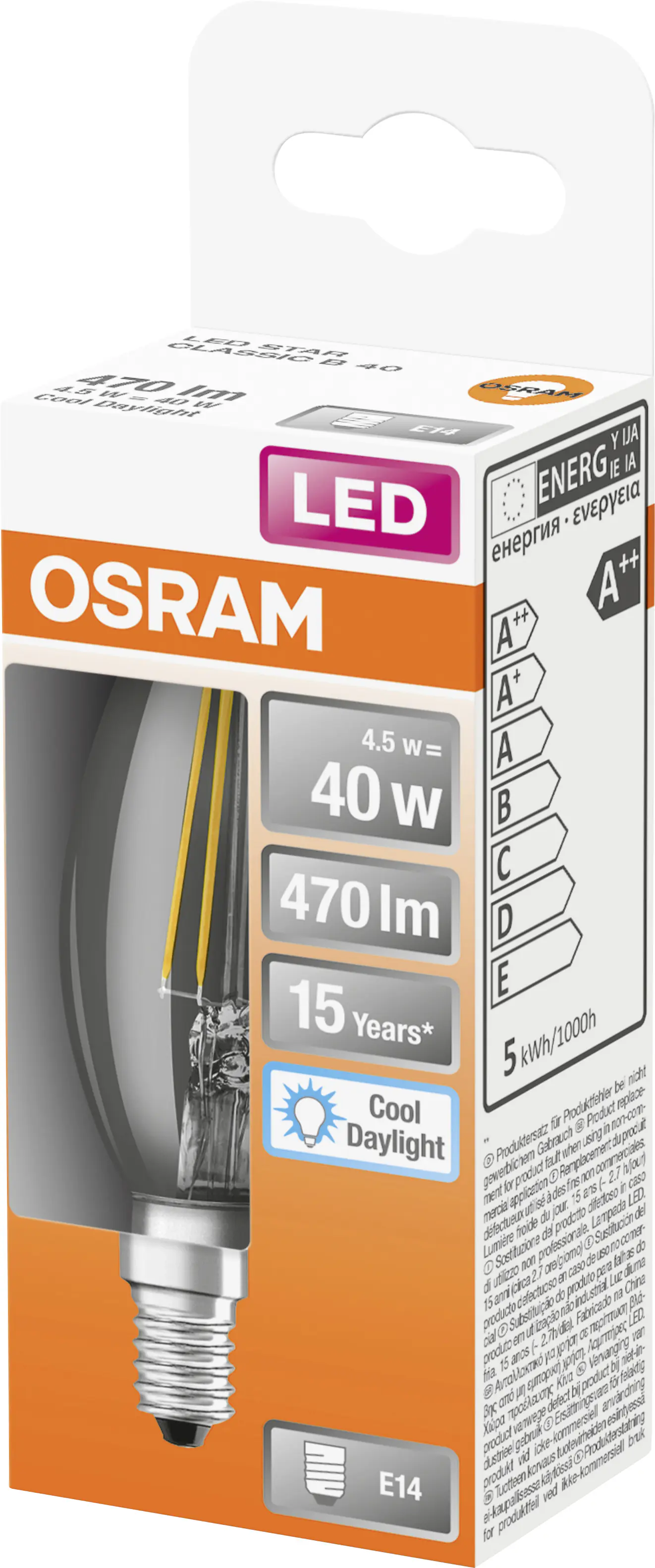 Osram LED Leuchtmittel Star Classic B 40 E14 4,5W kaltweiß, klar