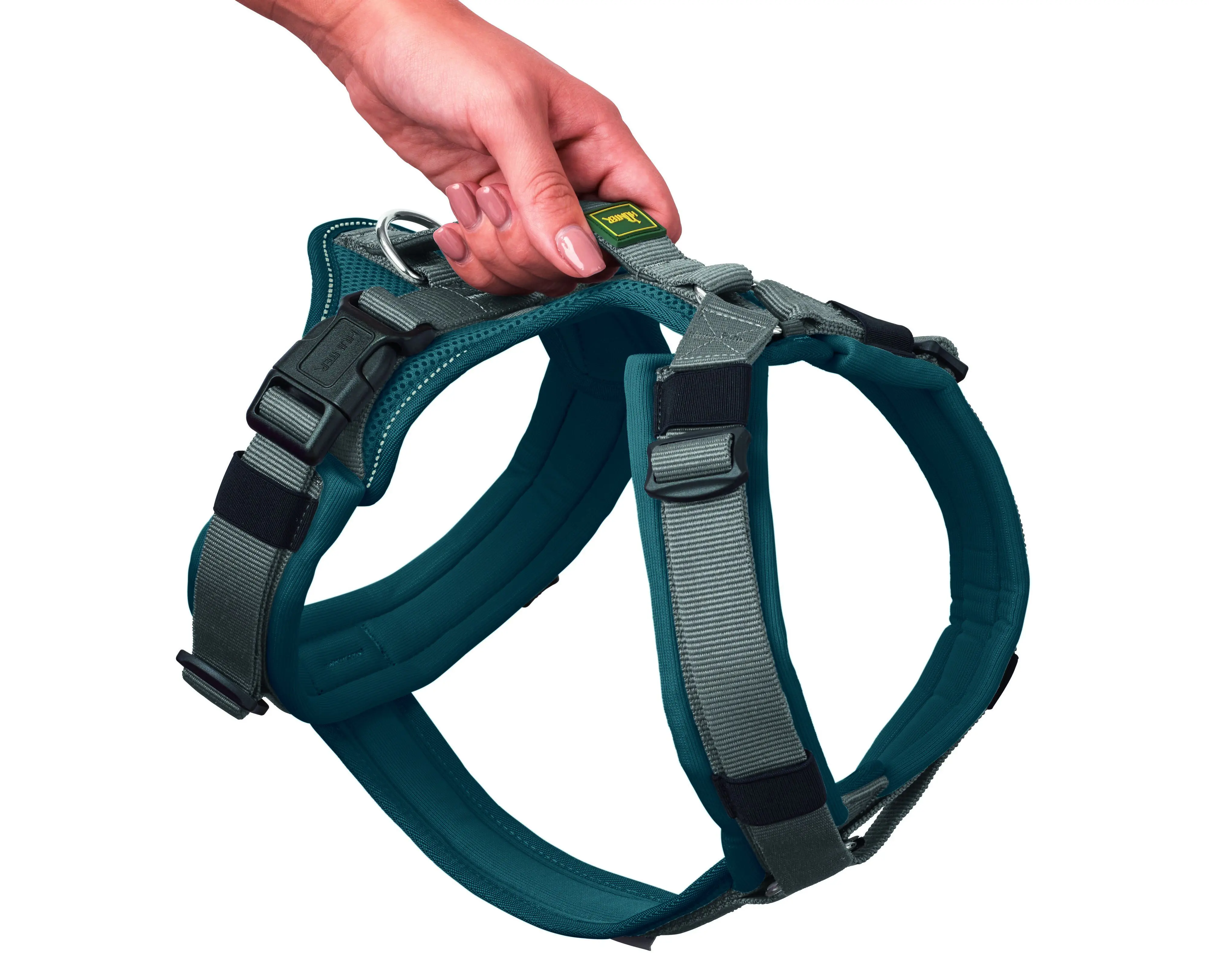 Hunter Hundegeschirr Maldon Up mit Griff S-M petrol/grau