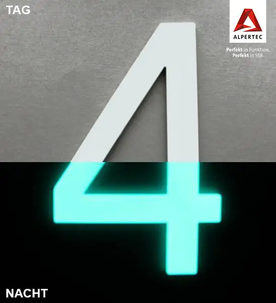 Alpertec Hausnummer 4 Selbstklebend Nachtleuchtend