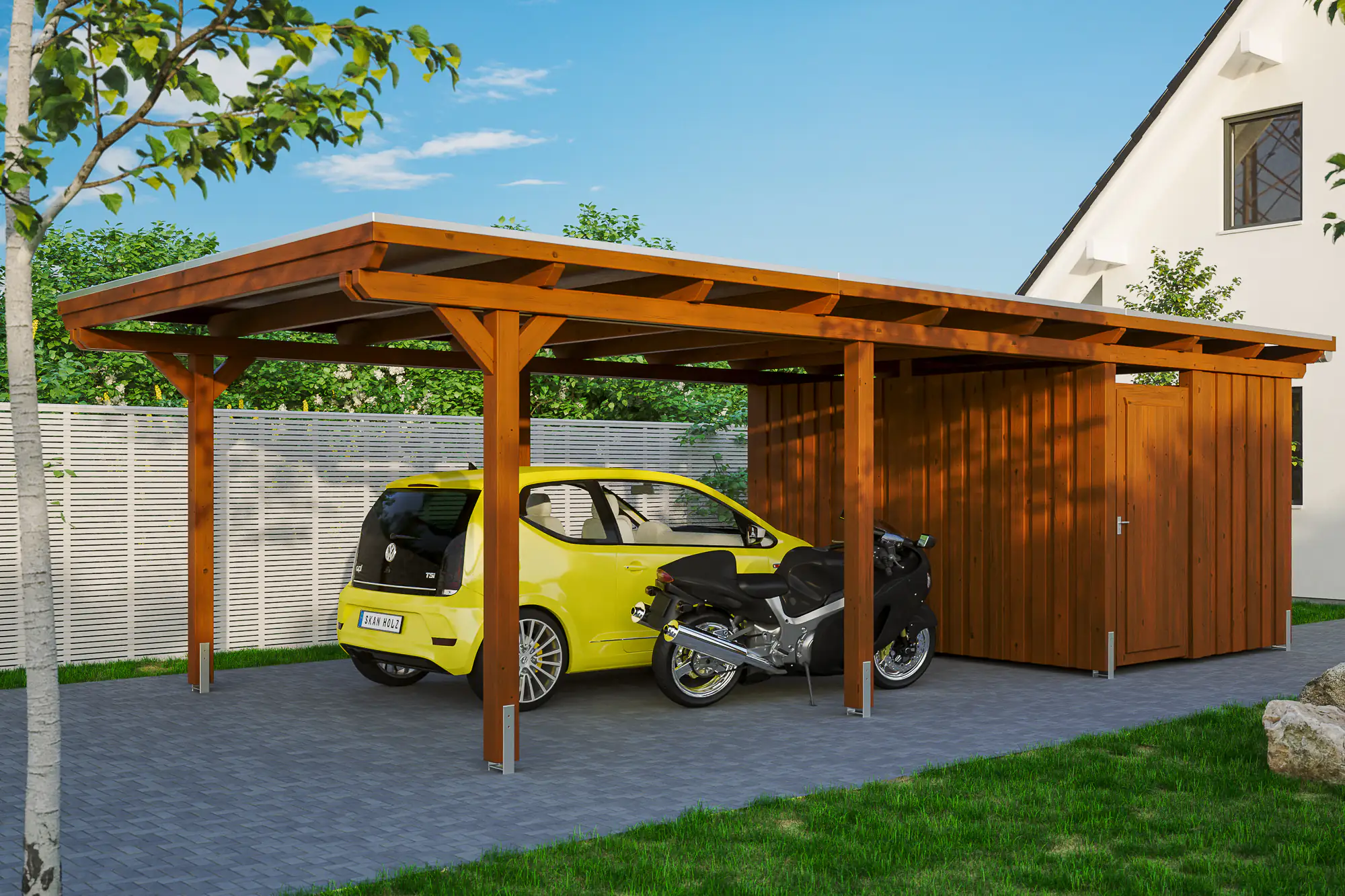 4018211022991 SKAN HOLZ Carport Emsland 404 x 846 cm mit EPDM-Dach, mit Abstellraum