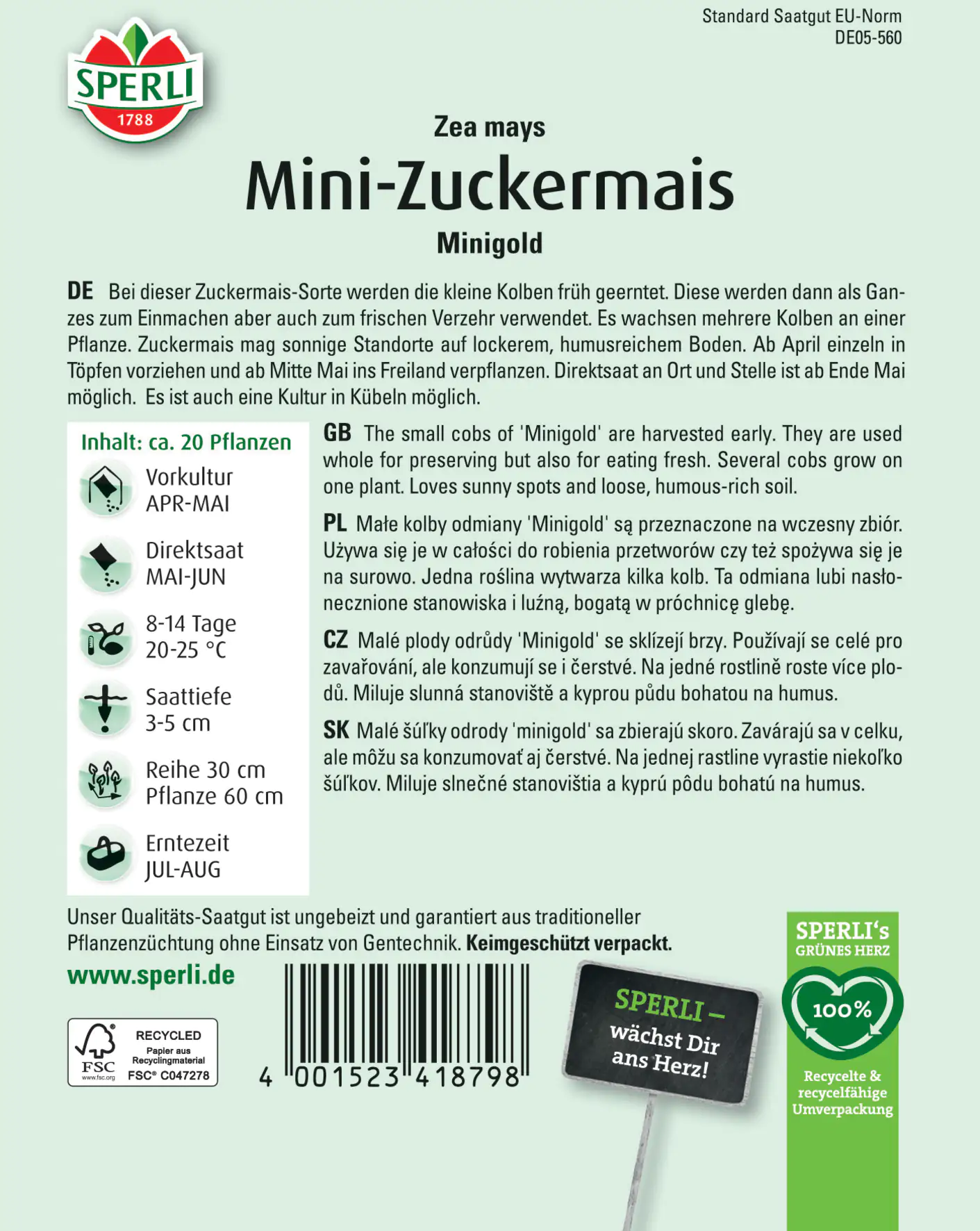 Sperli Mini-Zuckermais Minigold