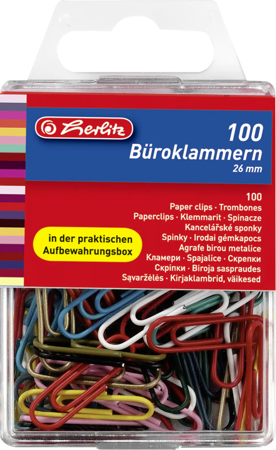 herlitz Büroklammer 100 Stück runde Form farbig sortiert 26 mm