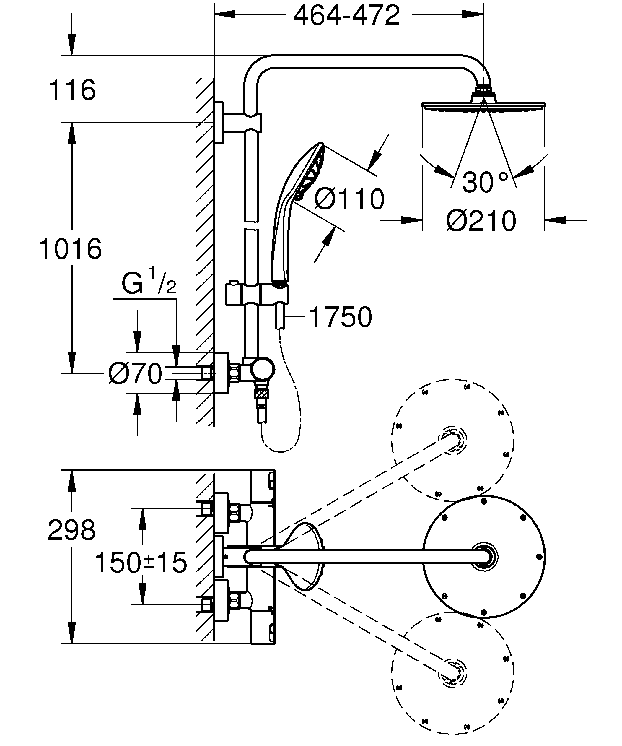 Grohe Kopfbrausesystem Vitalio Joy XXL 210 mit Aquadimmer