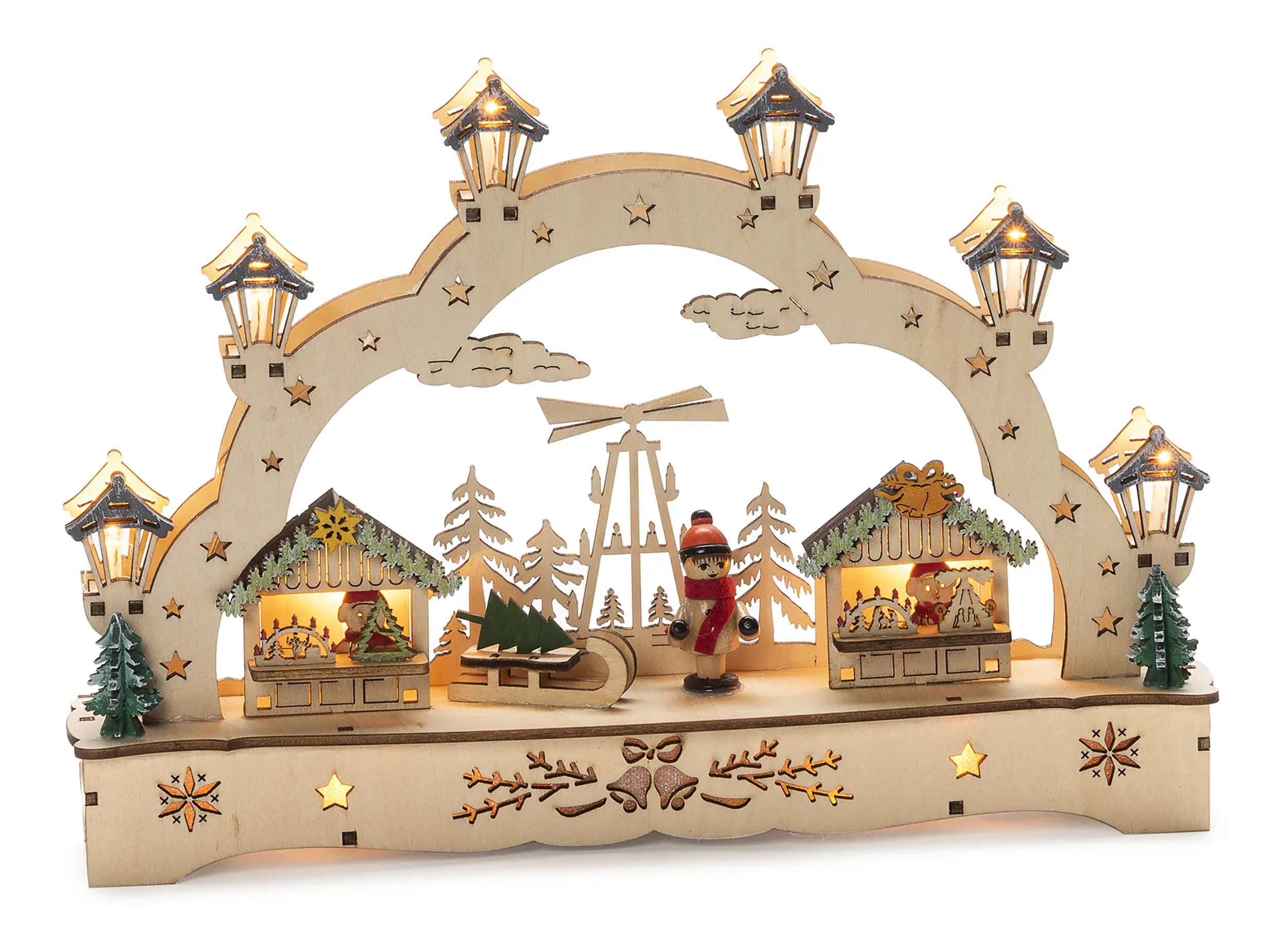 Konstsmide LED Holzsilhouette 2 Häuser mit Junge 27,5x 4,5 x 19,5 cm