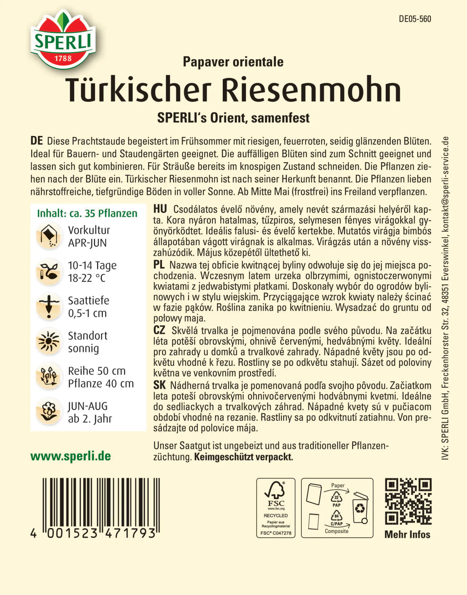 Sperli Türkischer Riesenmohn SPERLI's Orient