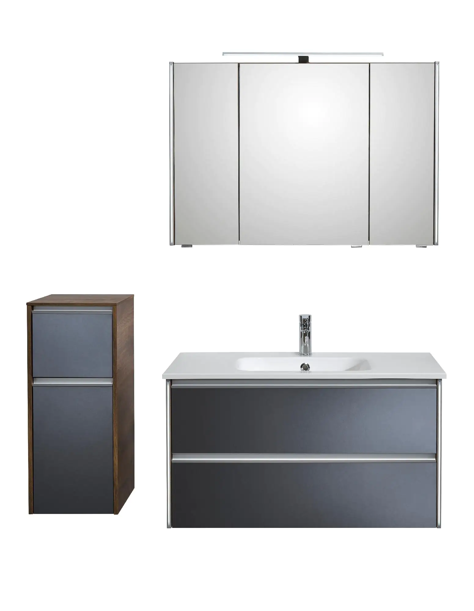 Pelipal Badmöbel-Set 6040 Stahlgrau/Eiche Ribbeck mit LED-Profil + Unterschrank 137 cm