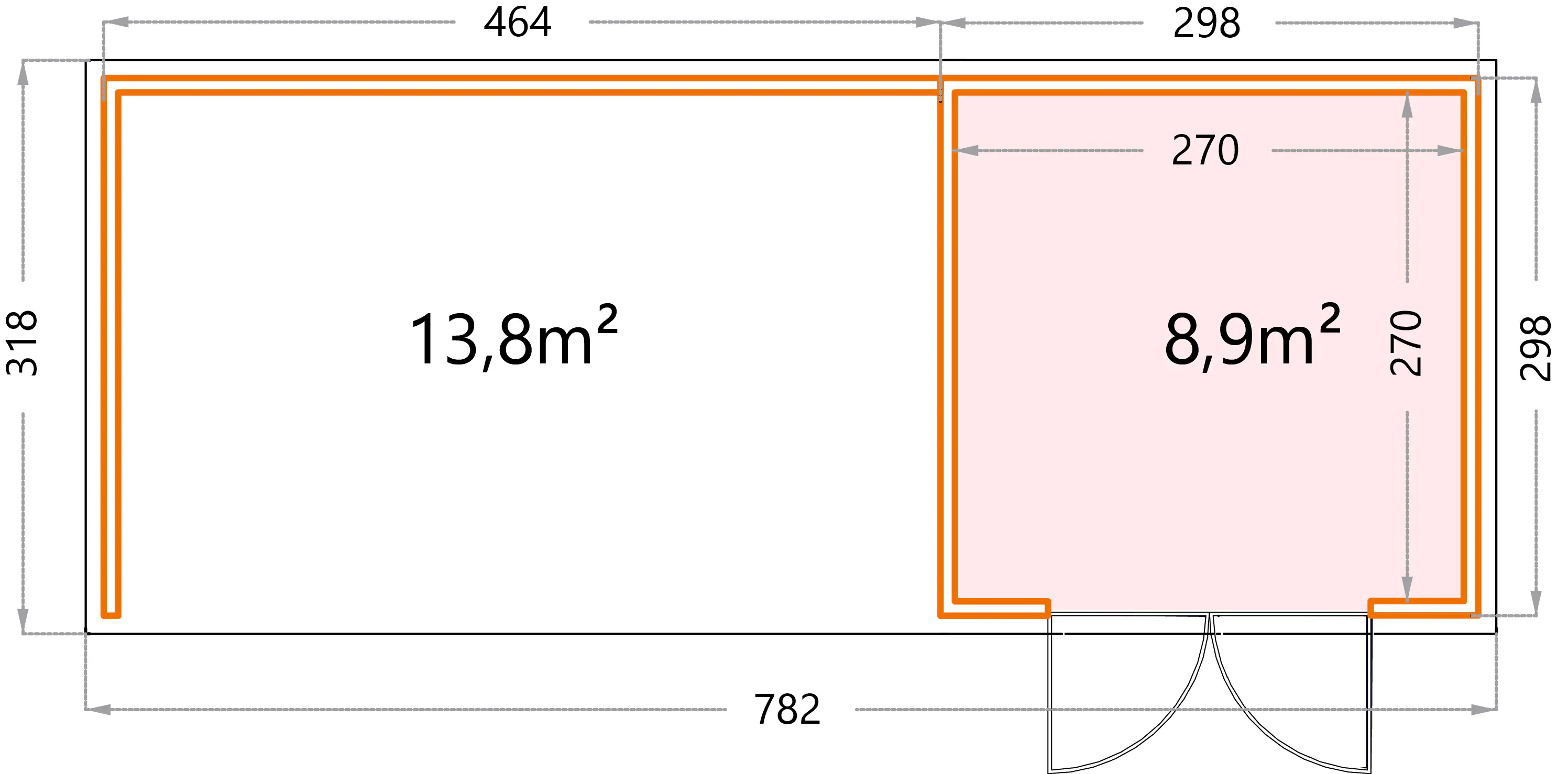 Telluria Gerätehaus Classico Lounge XL 3030 links EW weiß 762 x 298 cm