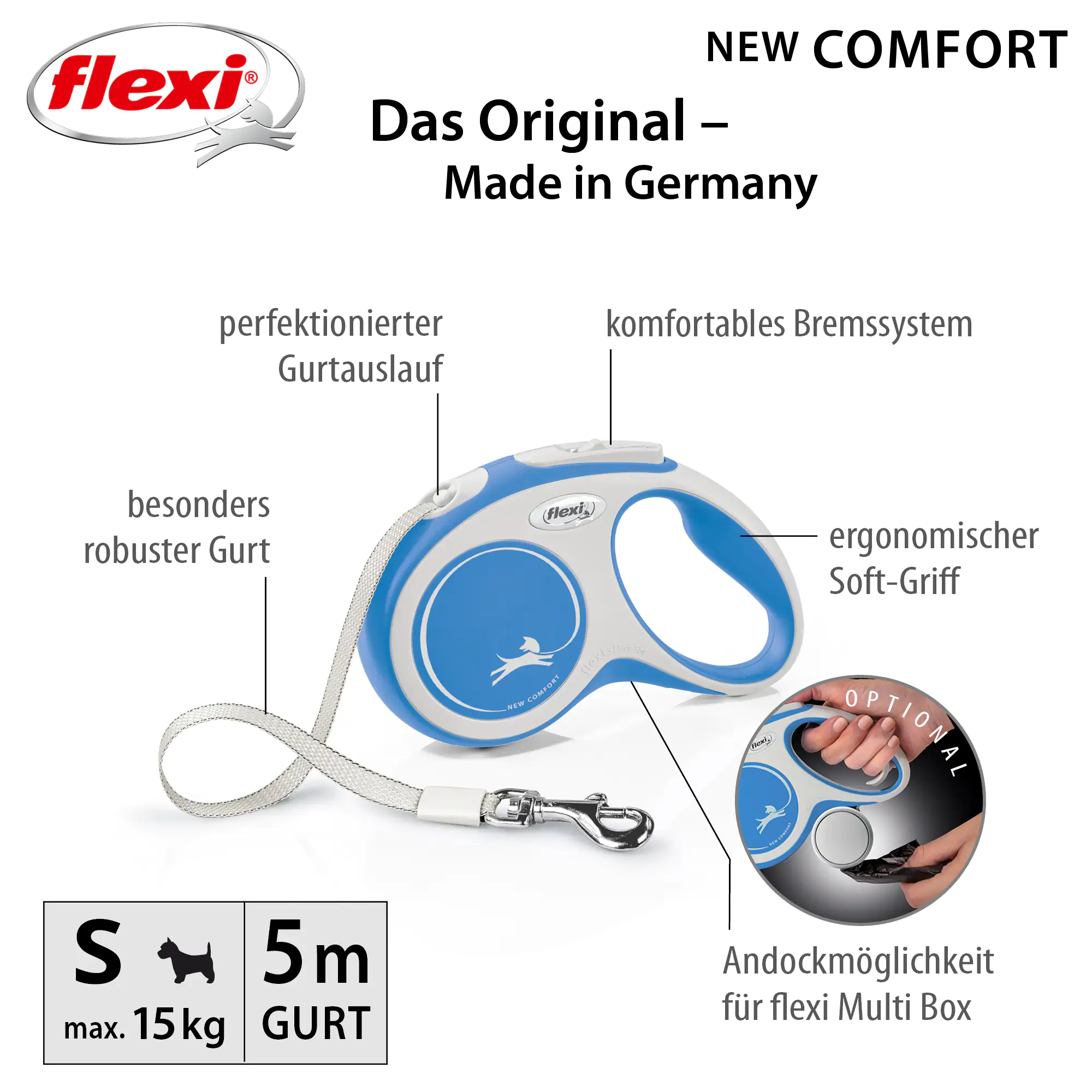 Flexi Hundeleine New Comfort S blau, Gurt Flexi Hundeleine New Comfort S blau, Gurt