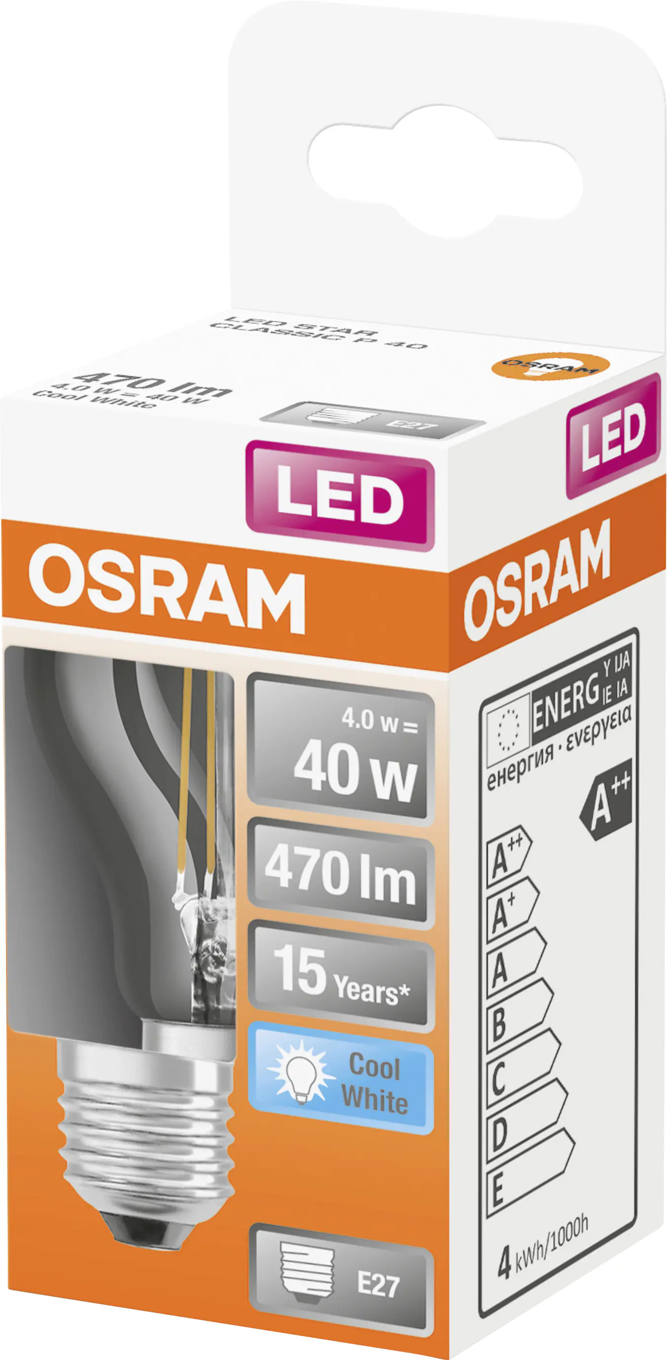 Osram LED Leuchtmittel Star Classic P40 E27 4W neutralweiß, klar