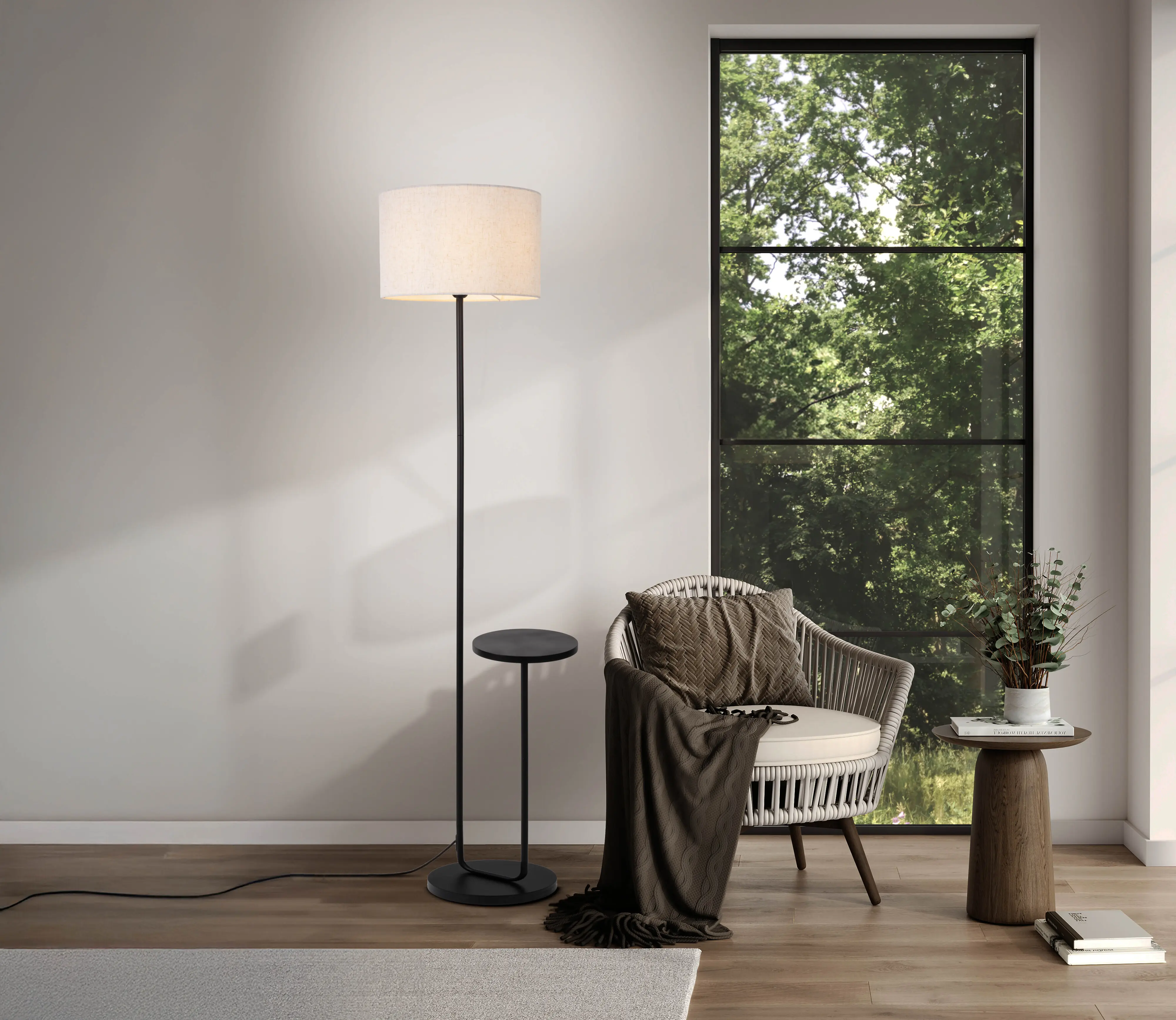 Light & More Stehleuchte England mit integriertem Tisch schwarz 157 cm