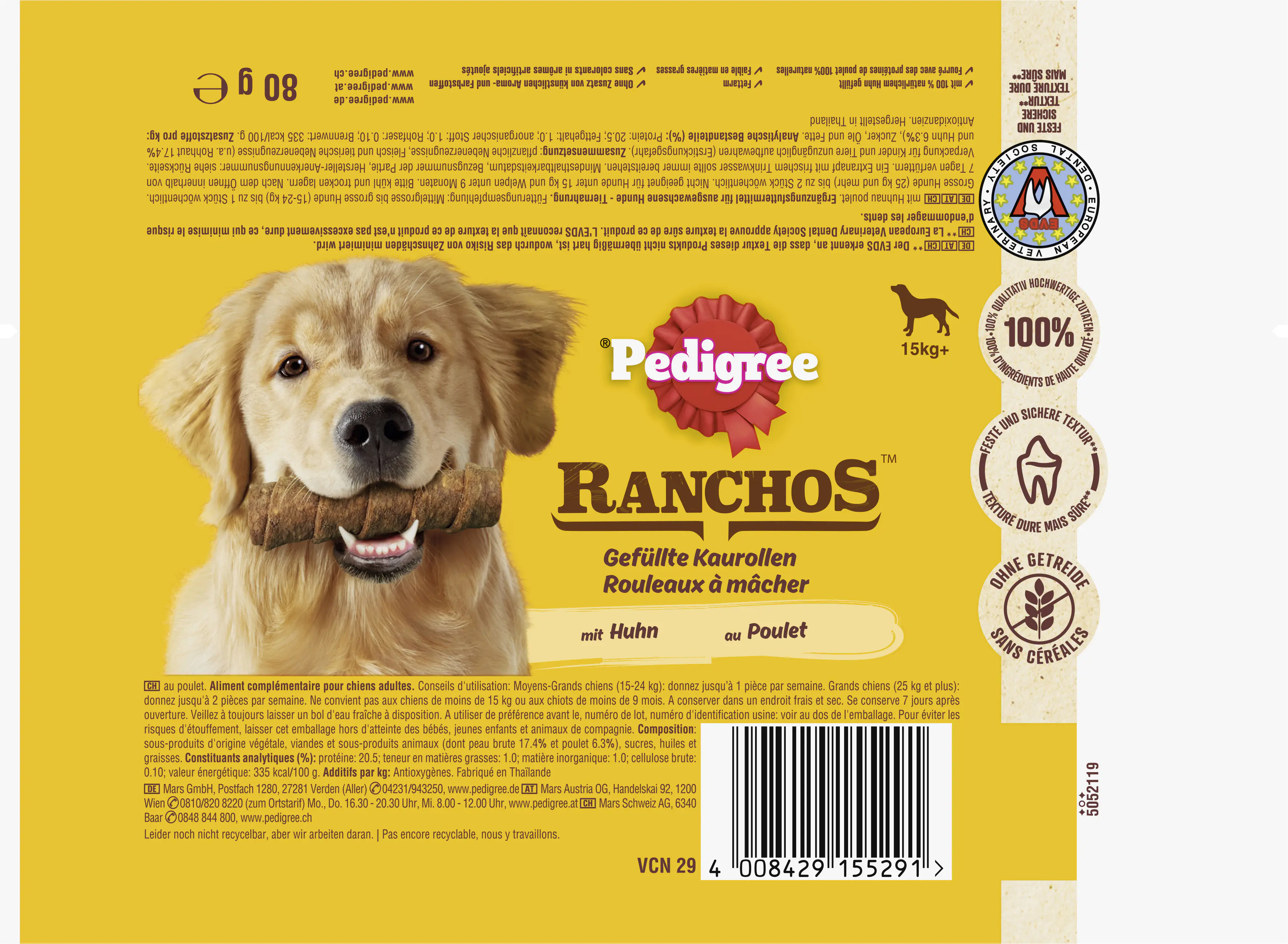 Pedigree Ranchos Hundeleckerli 80 g Huhn 