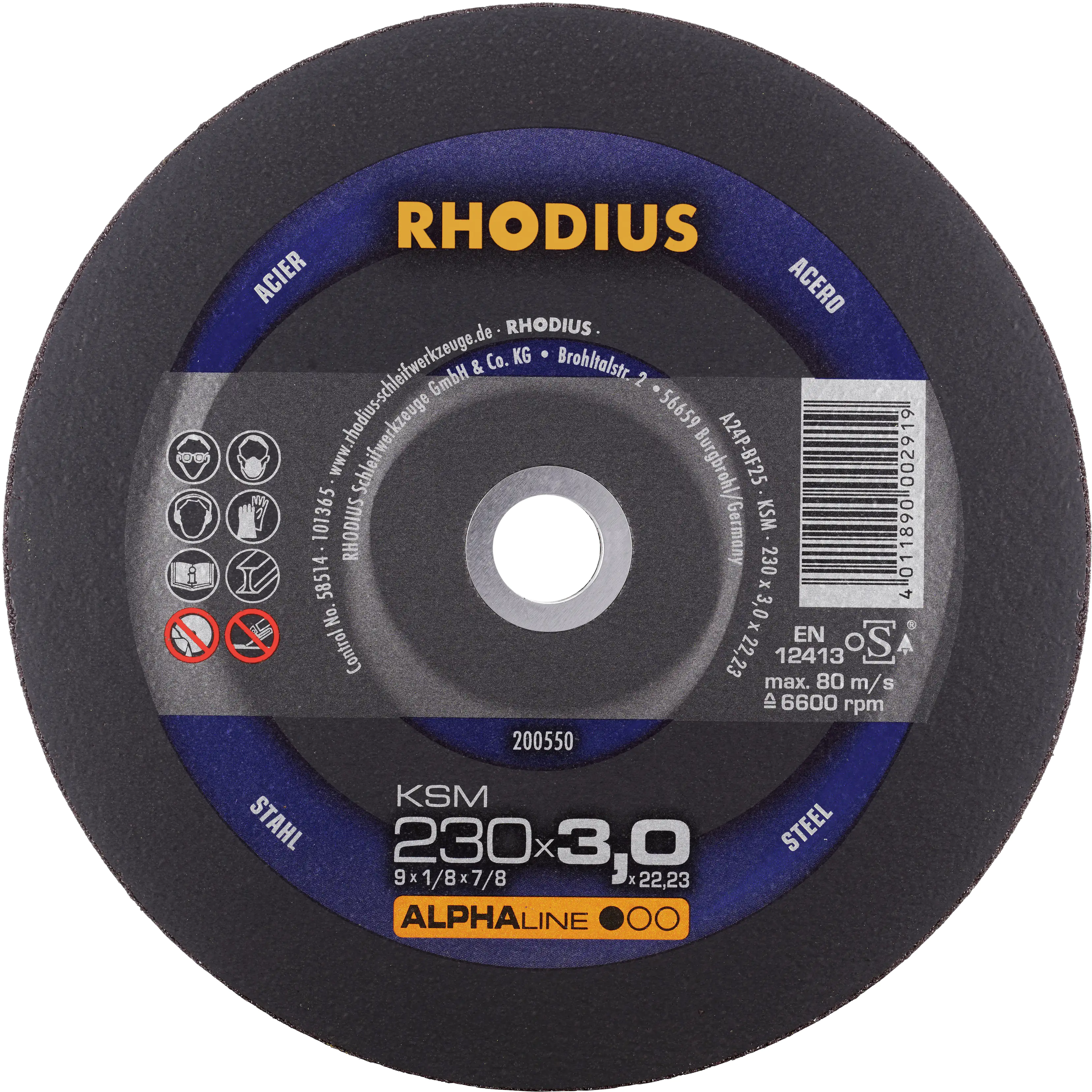 Rhodius Freihandtrennscheibe KSM Stahl Ø 230 mm Bohrung 22,23 mm