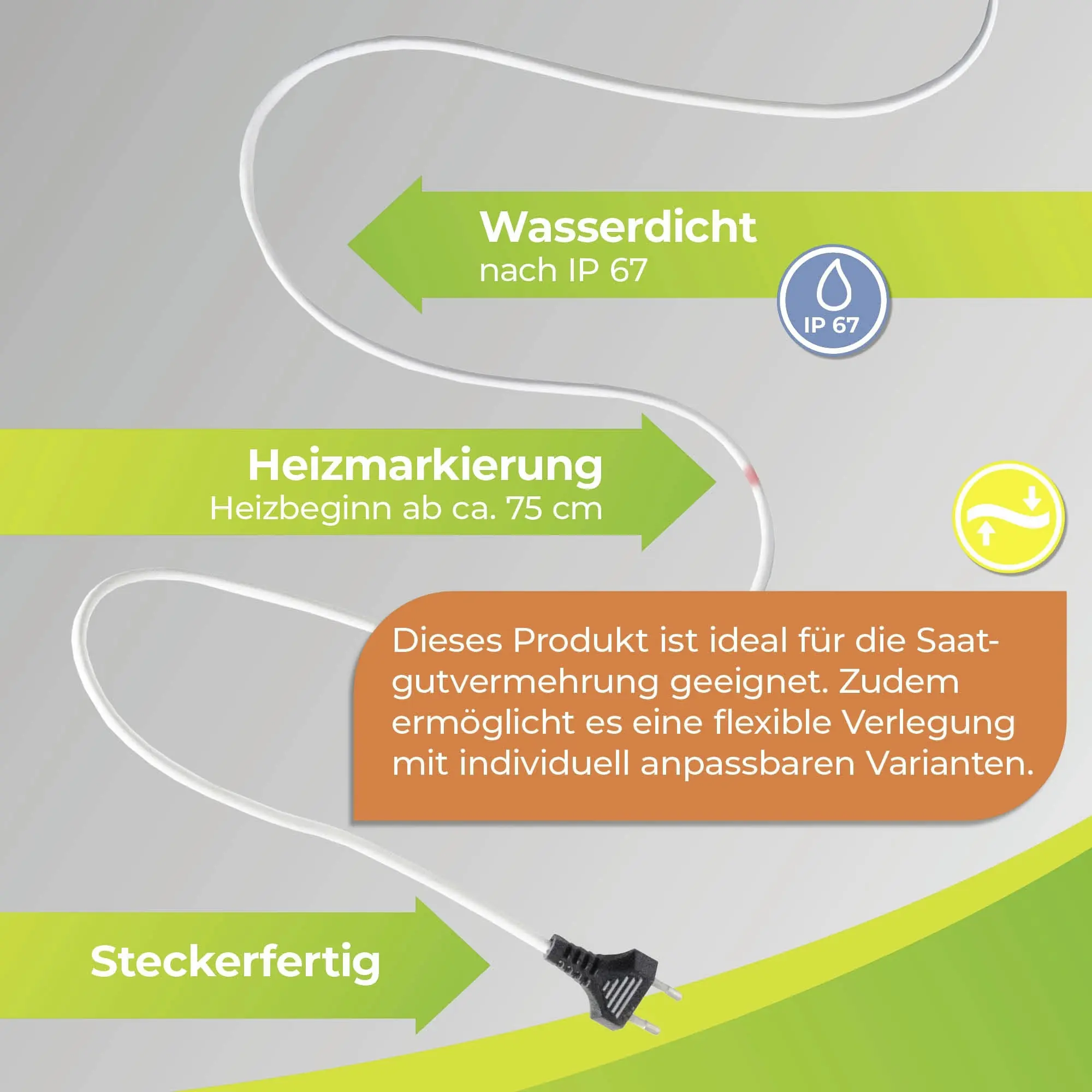 BioGreen Bodenheizkabel für Pflanzen weiß 25 m 320 W
