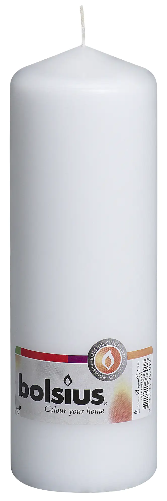 Bolsius Stumpenkerze weiß, Höhe 20 cm, Ø 6,8 cm