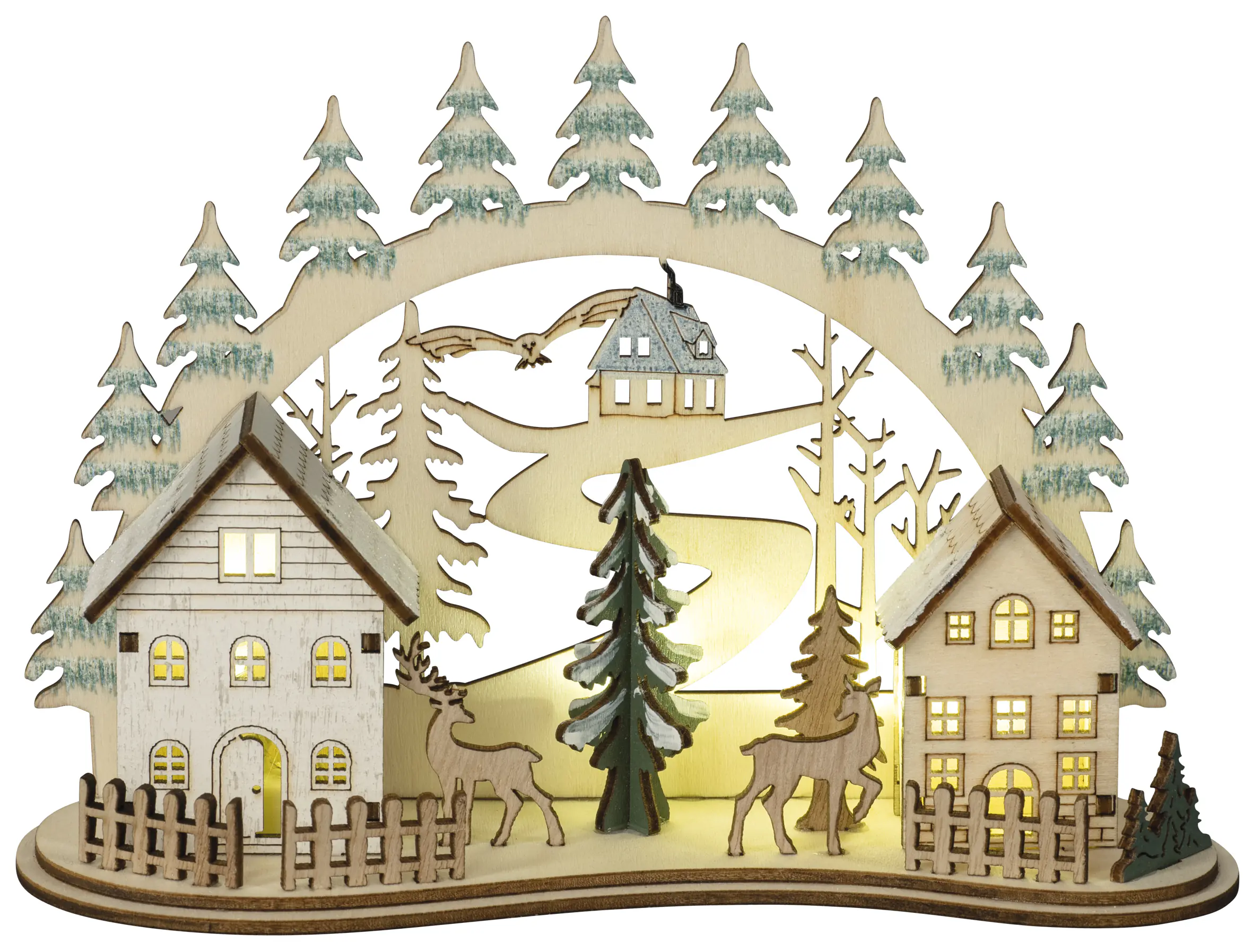 3D-Lichterbogen Deko Weihnachten Holz 20 cm warmweiß 2-fach sortiert 