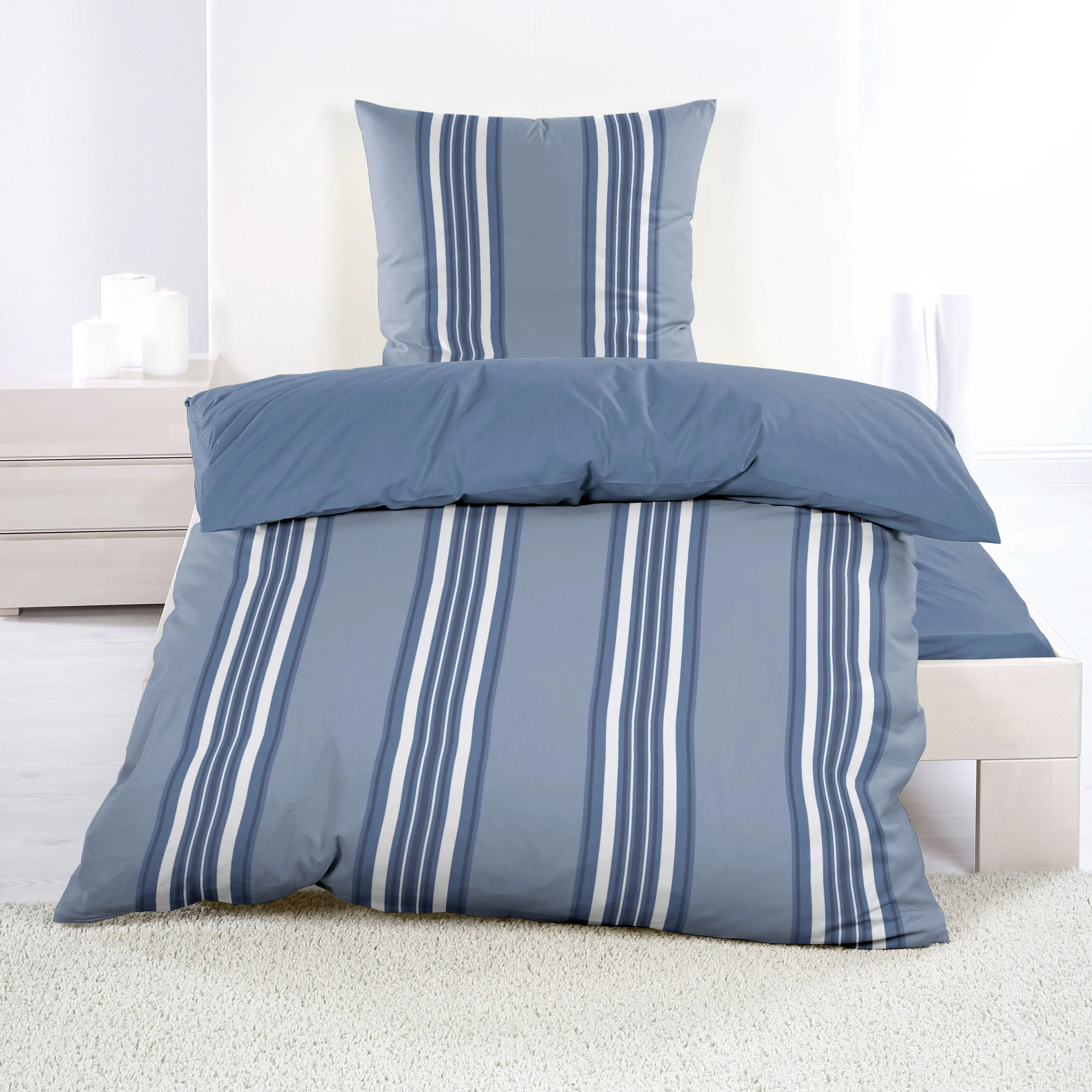 Bettwäsche Renforce Streifen blau wendbar 135 x 200 cm