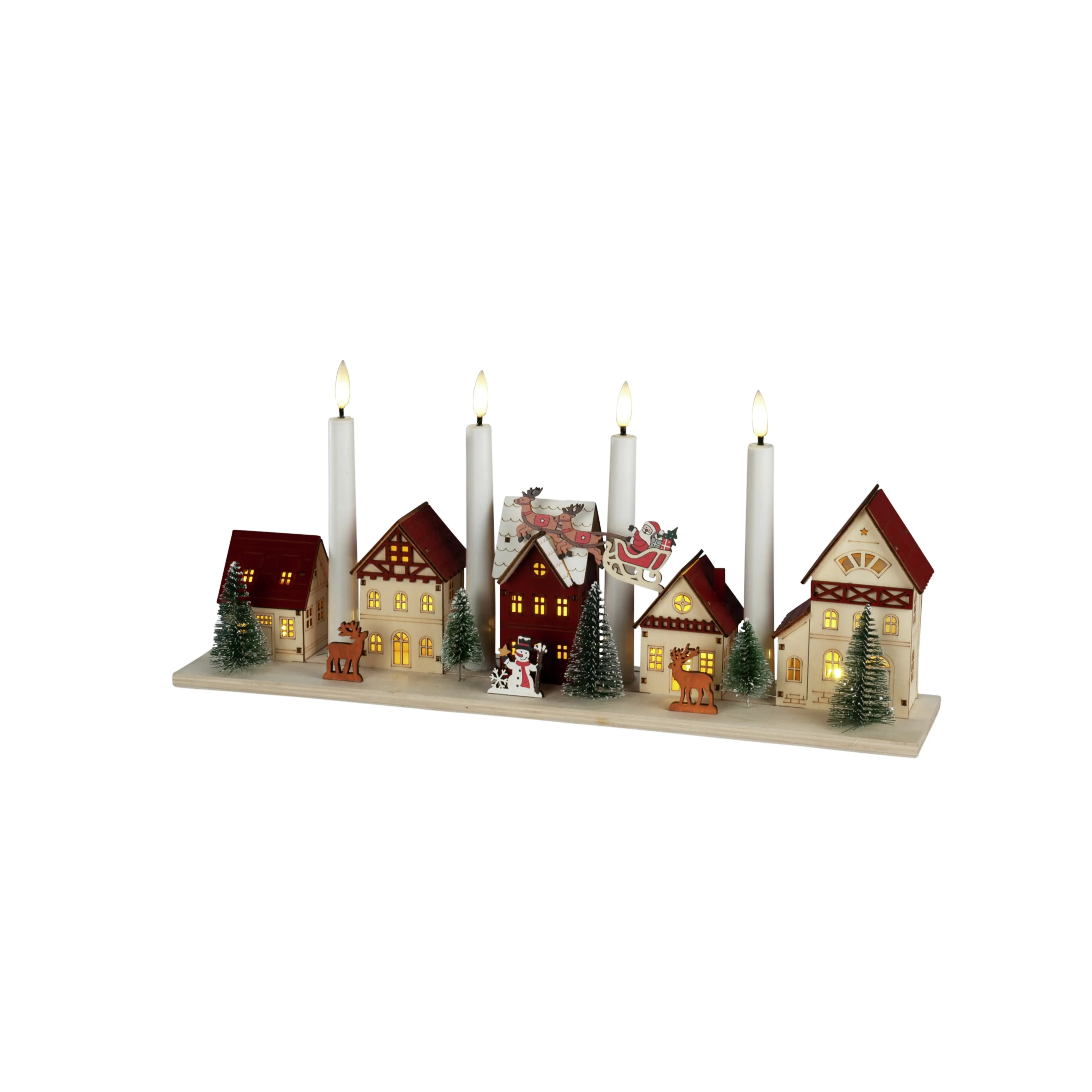 Konstsmide LED-Holzsilhouette Miniaturhäuser batteriebetrieben mit Timer 47 x 20,5 cm warmweiß