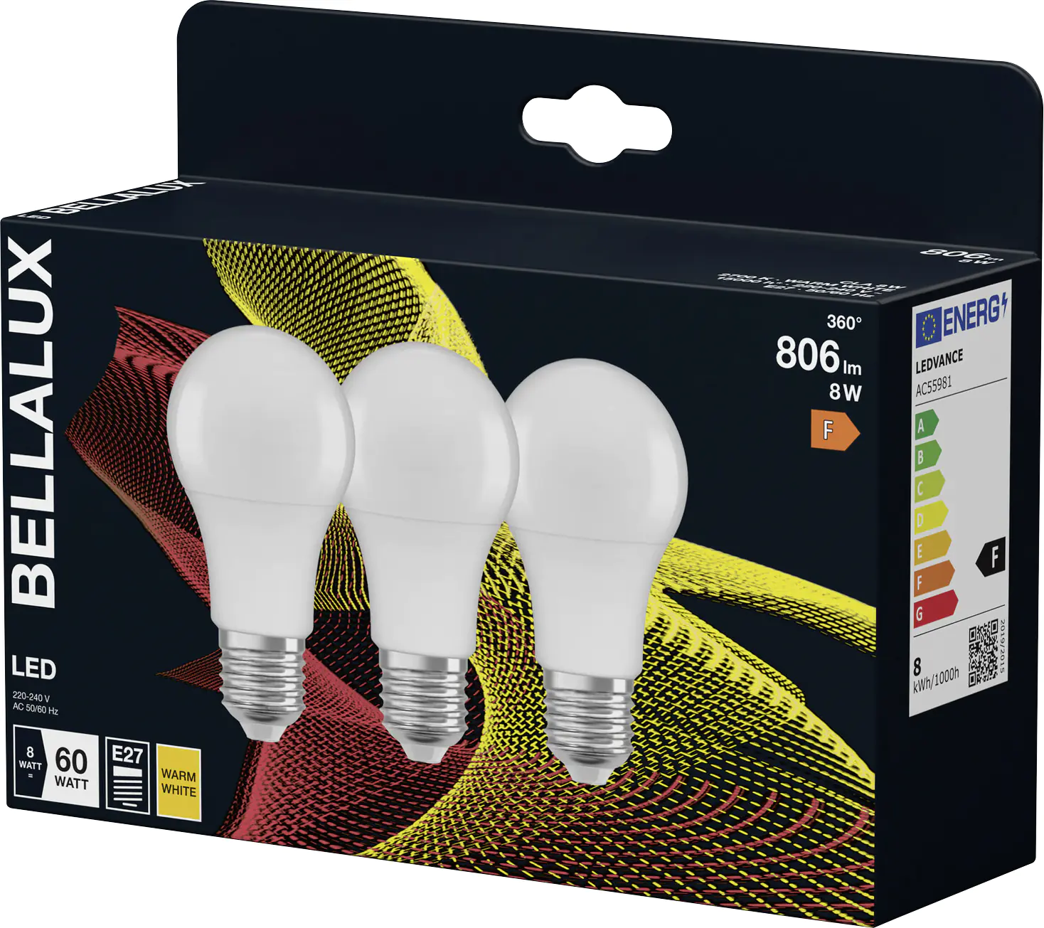 Bellalux LED Leuchtmittel Klassik A60 E27 8 W warmweiß weiß matt 3er Pack