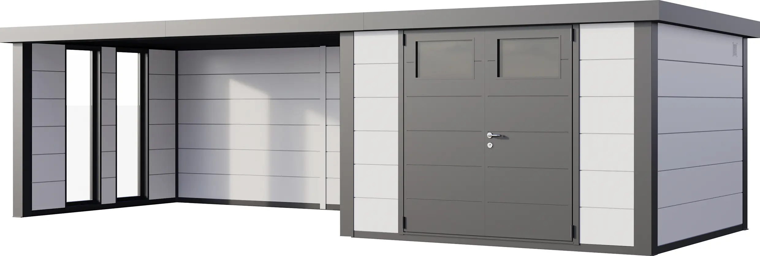 Telluria Gerätehaus Classico Lounge XL mit Fenstern 3330 links weiß 792 x 298 cm