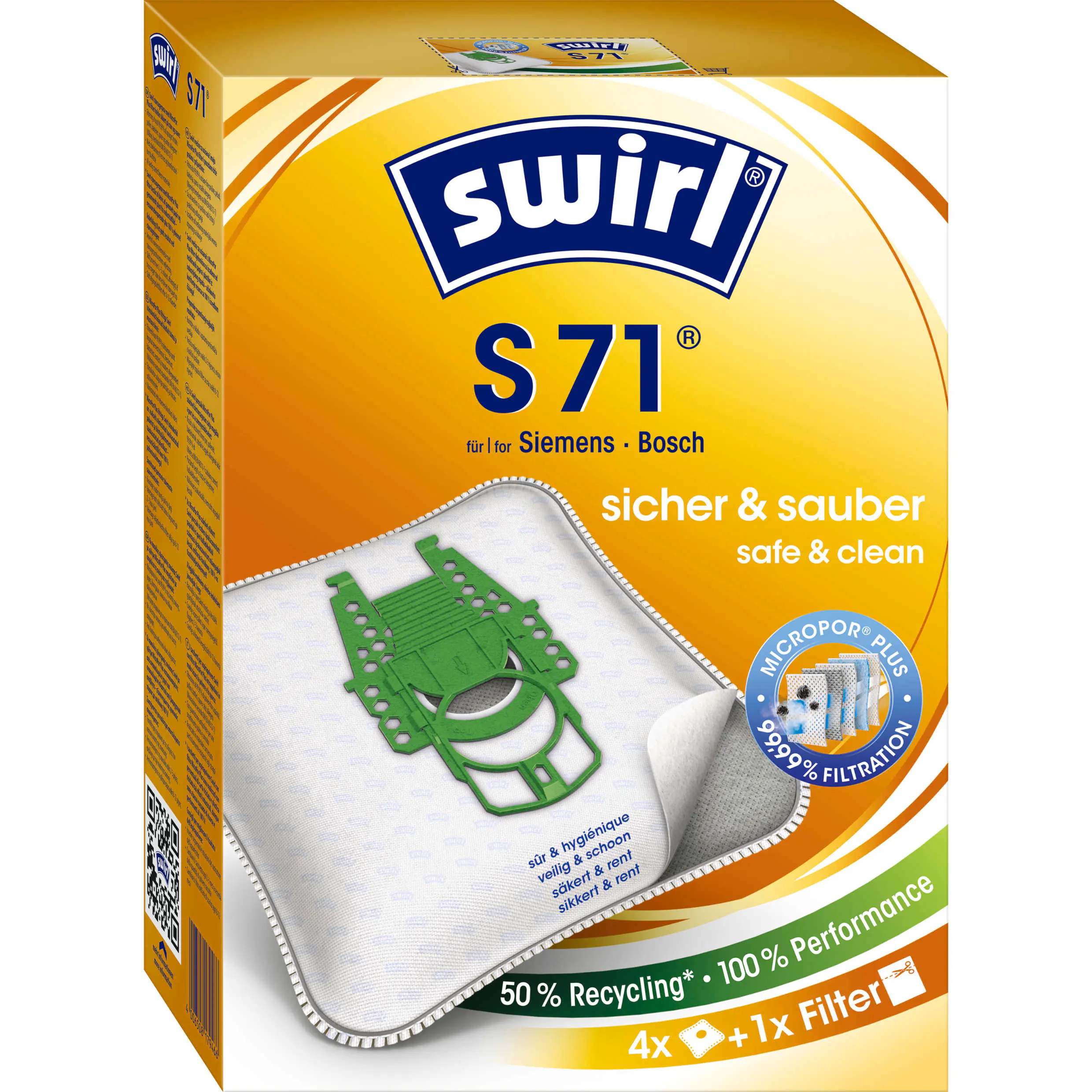 Swirl S 71 EcoPor Staubsaugerbeutel 4 Staubbeutel + 1 Filter