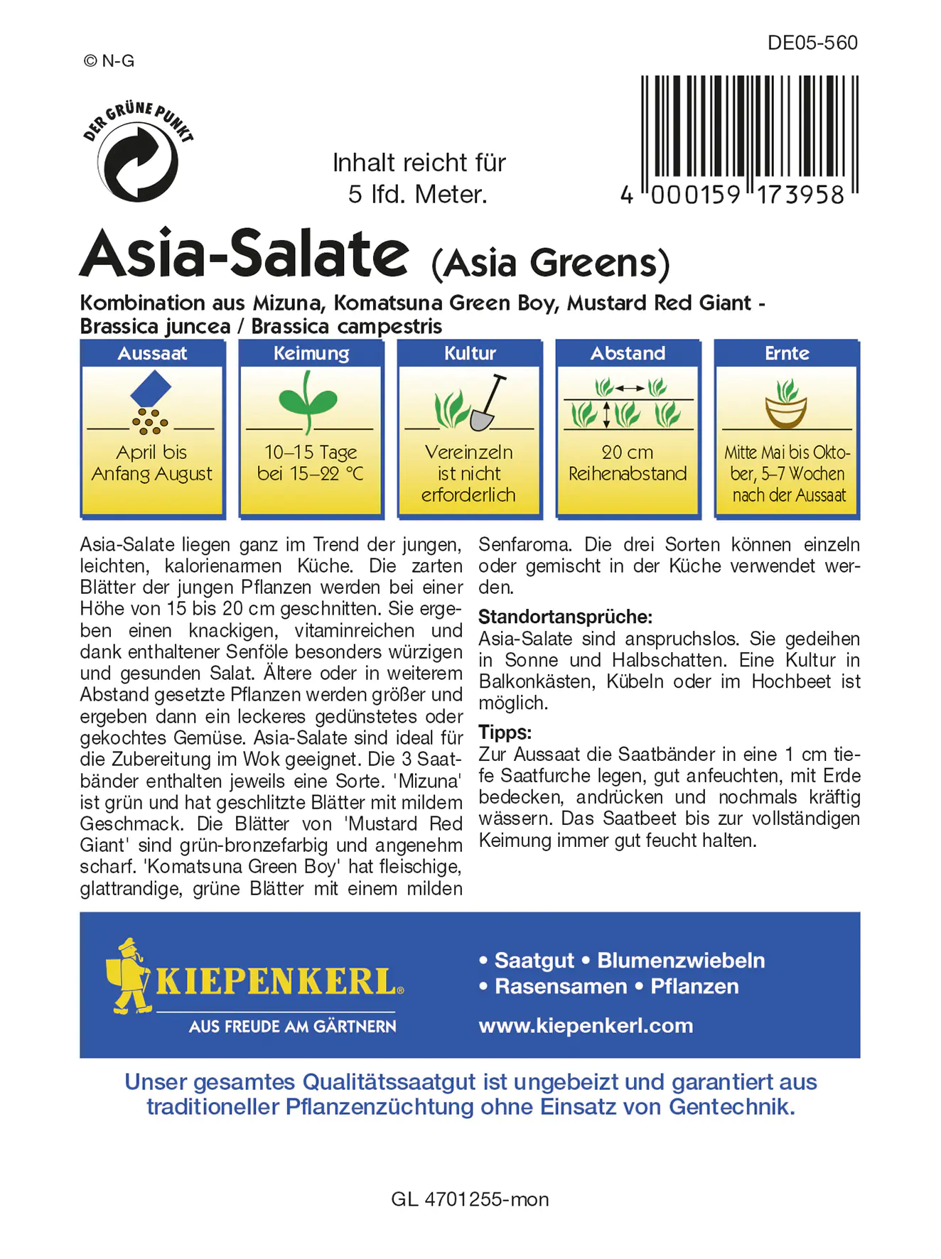 Kiepenkerl Asia-Salate Saatband Inhalt reicht für 5 lfd. Meter Kiepenkerl Asia-Salate Saatband Inhalt reicht für 5 lfd. Meter