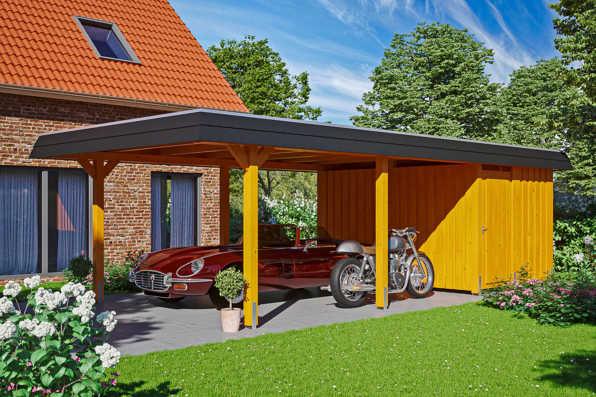 SKAN HOLZ Carport Wendland mit Abstellraum 409 x 870 cm mit EPDM-Dach