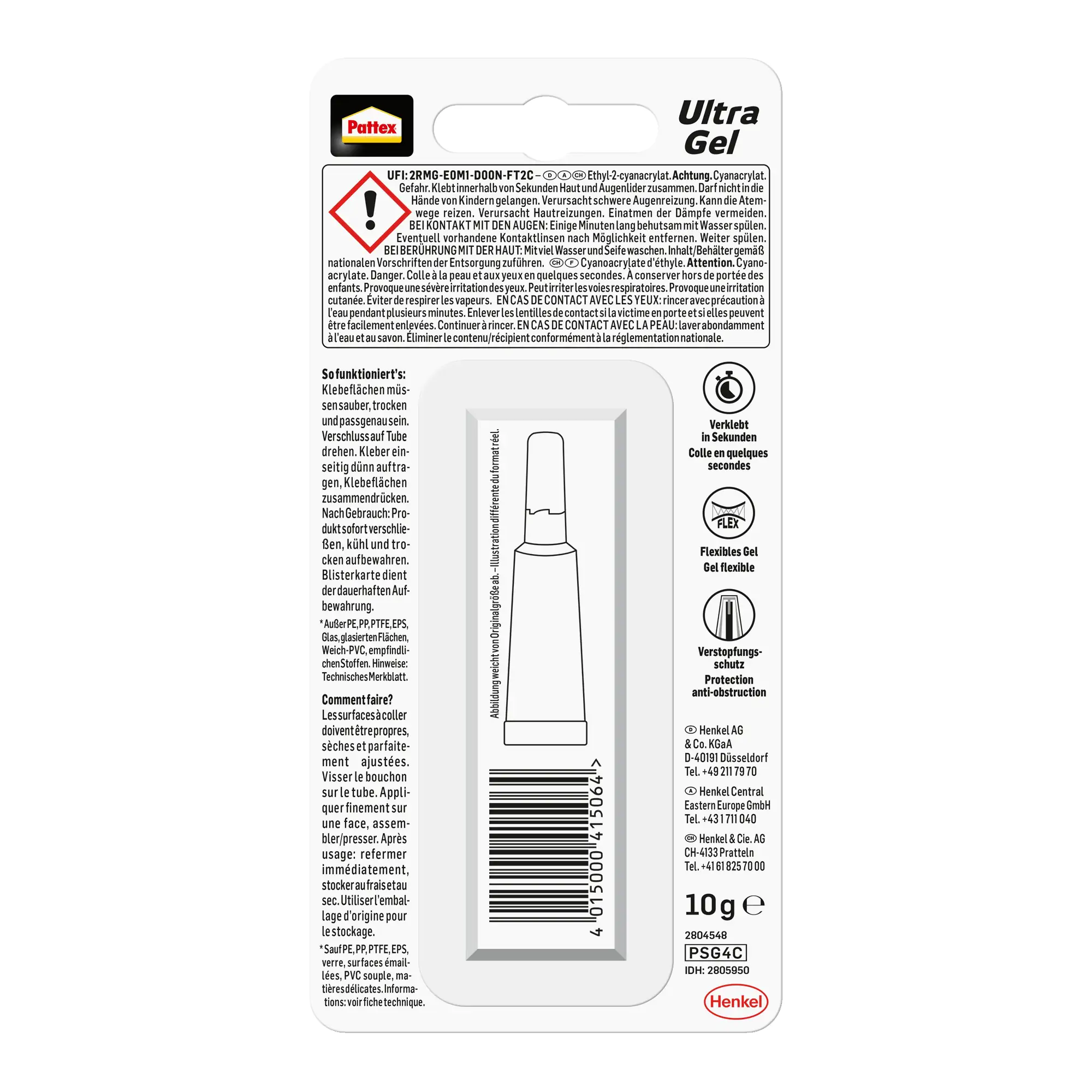 Pattex Sekundenkleber Ultra Gel 10 g Tube, farblos Pattex Sekundenkleber Ultra Gel 10 g Tube, farblos