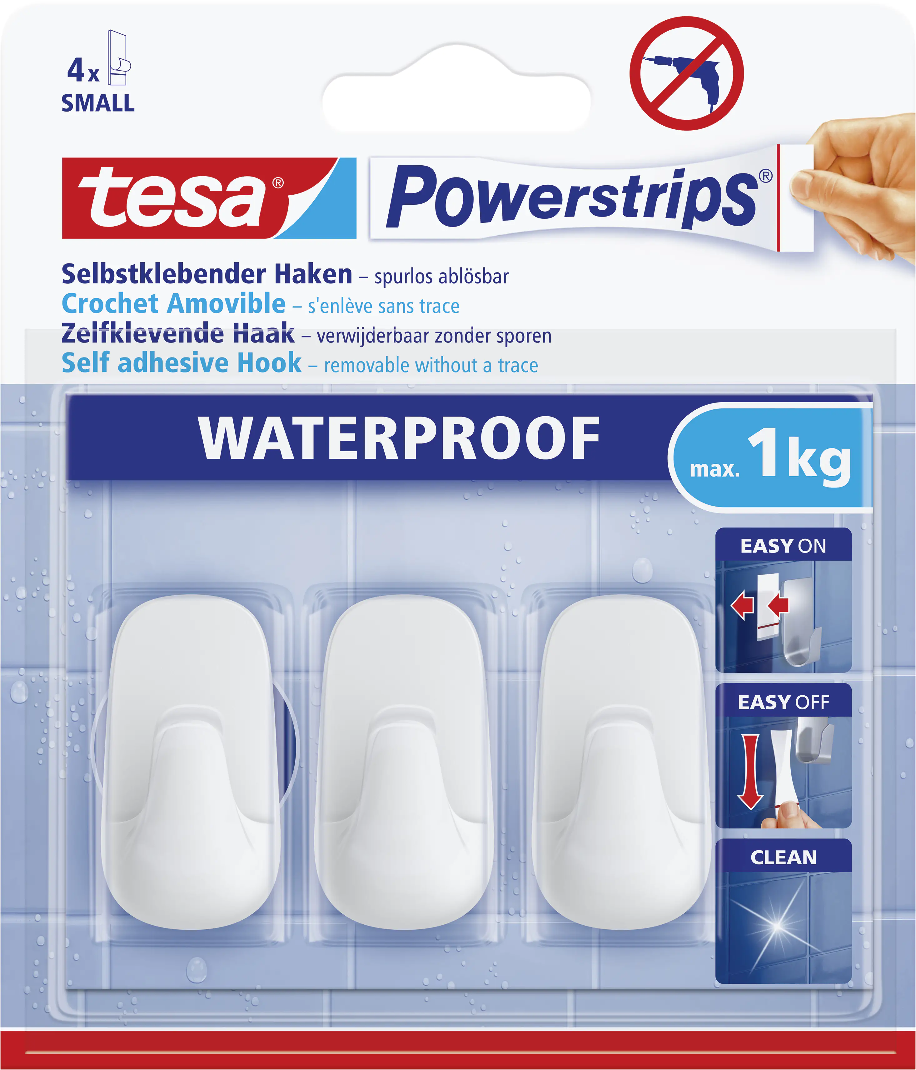 tesa Powerstrips Haken Small Waterproof rechteckig, weiß