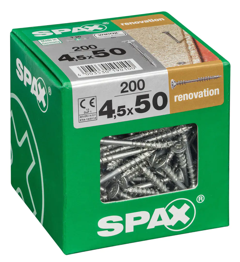 Spax Verlegeschrauben 4.5 x 50 mm TX 20 - 200 Stk. Spax Verlegeschrauben 4.5 x 50 mm TX 20 - 200 Stk.
