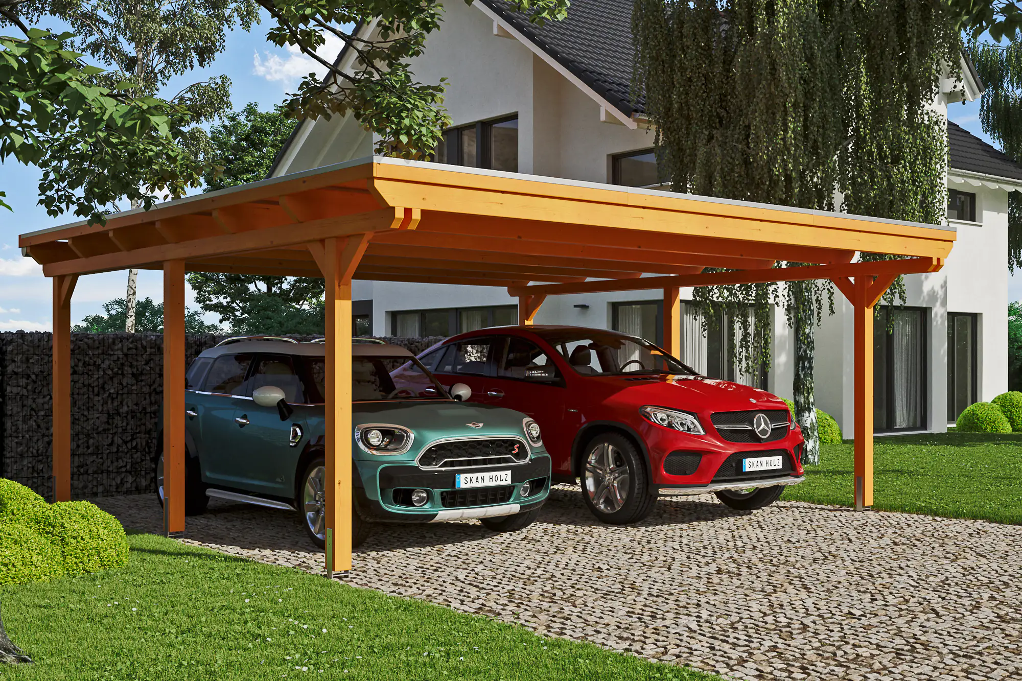 4018211022496 SKAN HOLZ Carport Emsland 613 x 604 cm mit Aluminiumdach, lasiert in Eiche hell