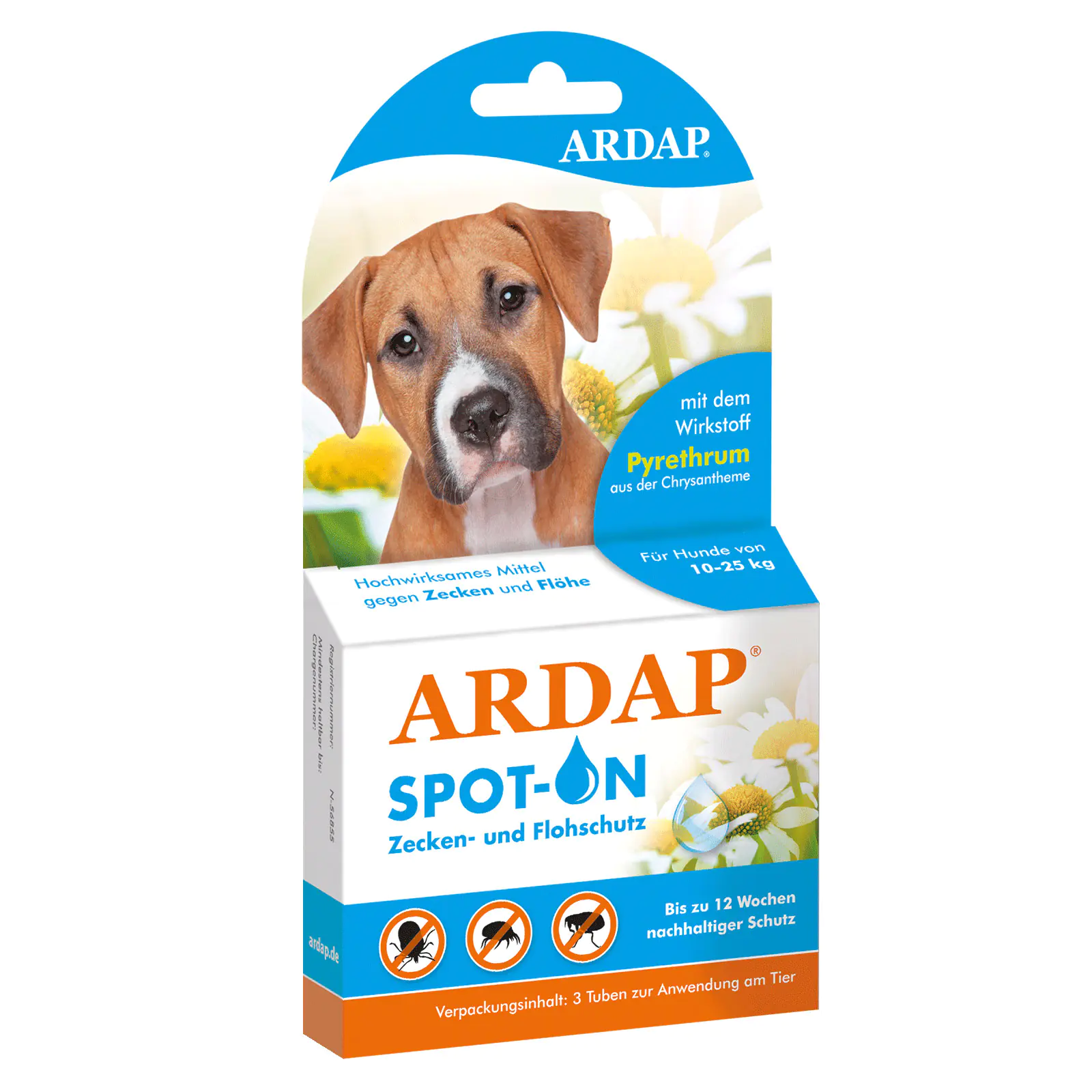ARDAP Spot On Floh- und Zeckenschutztropfen für Hunde von 10-25 kg 3 x 2,5 ml ARDAP Spot On Floh- und Zeckenschutztropfen für Hunde von 10-25 kg 3 x 2,5 ml