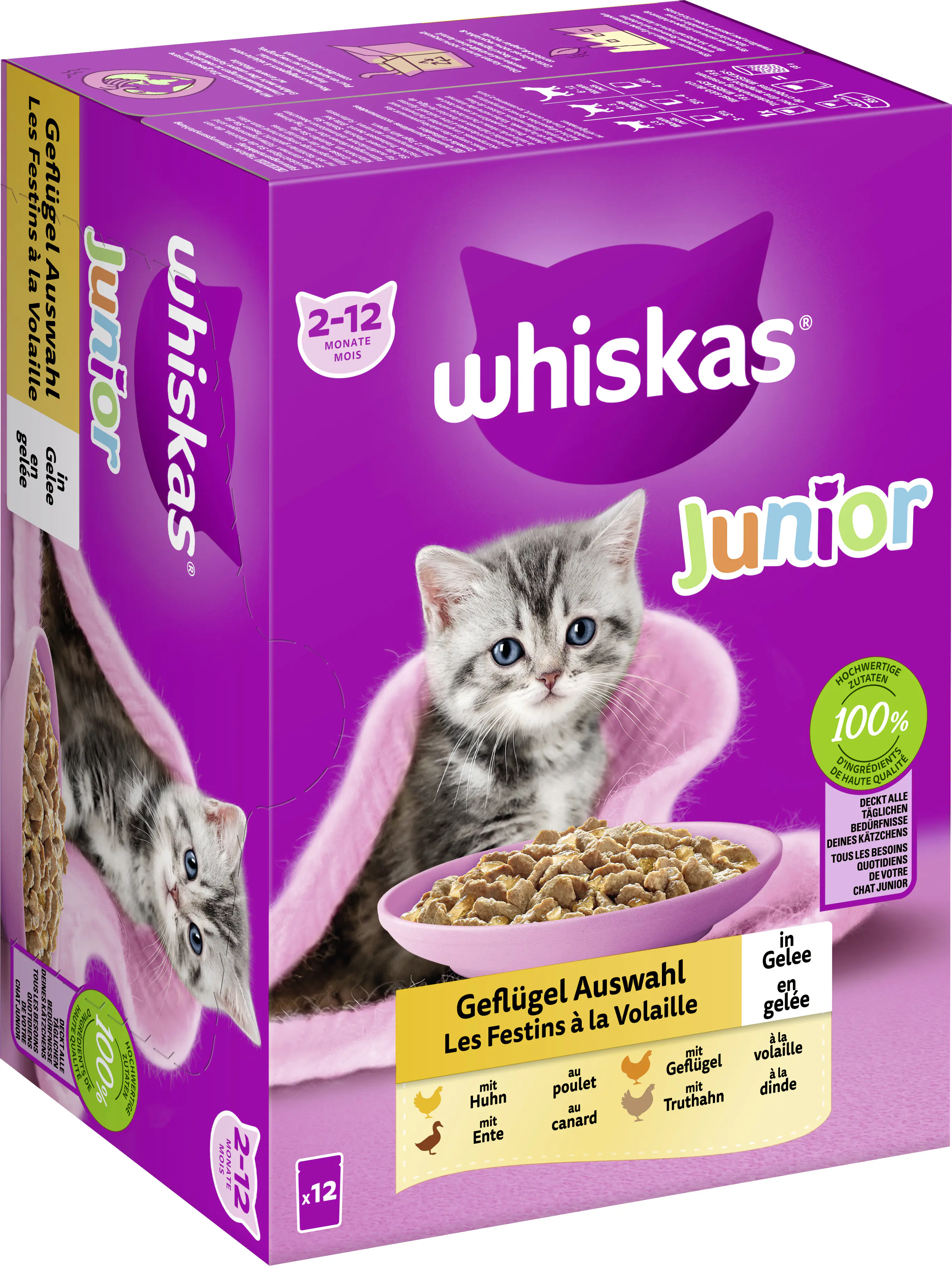 Whiskas Mulitpack Junior Geflügelauswahl in Gelee Katzenfutter 12 x 85 g