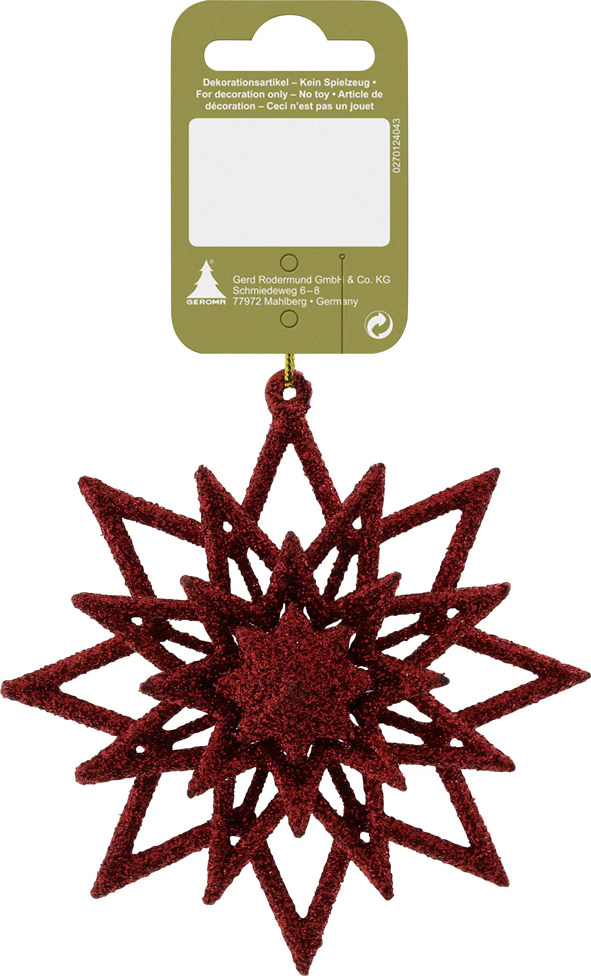 Dekohänger Glitzerstern Kunststoff 10 cm rot 