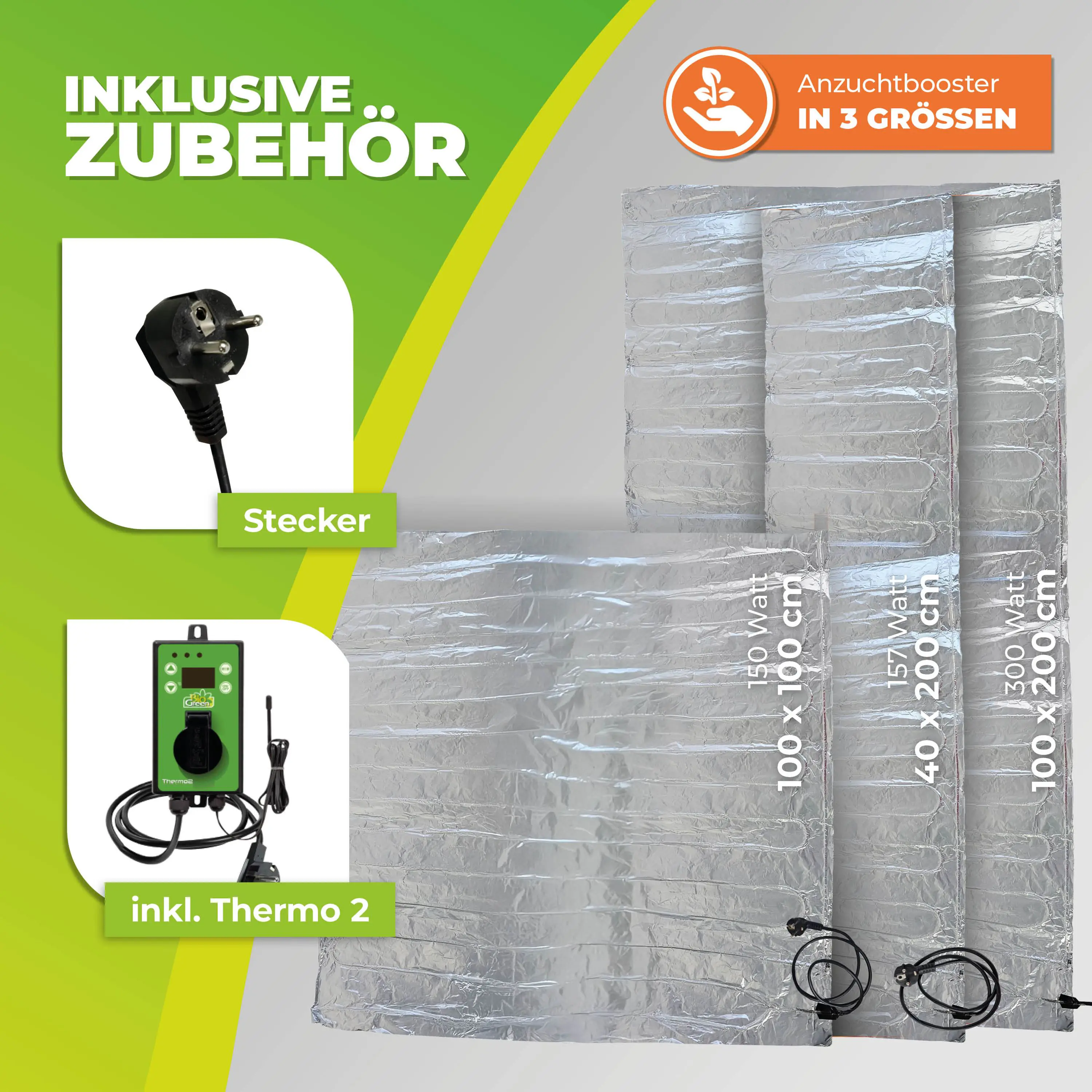 BioGreen Heizmatte als Anzuchtbooster für Pflanzen Sahara 100 x 100 cm 150 W inkl. Thermostat
