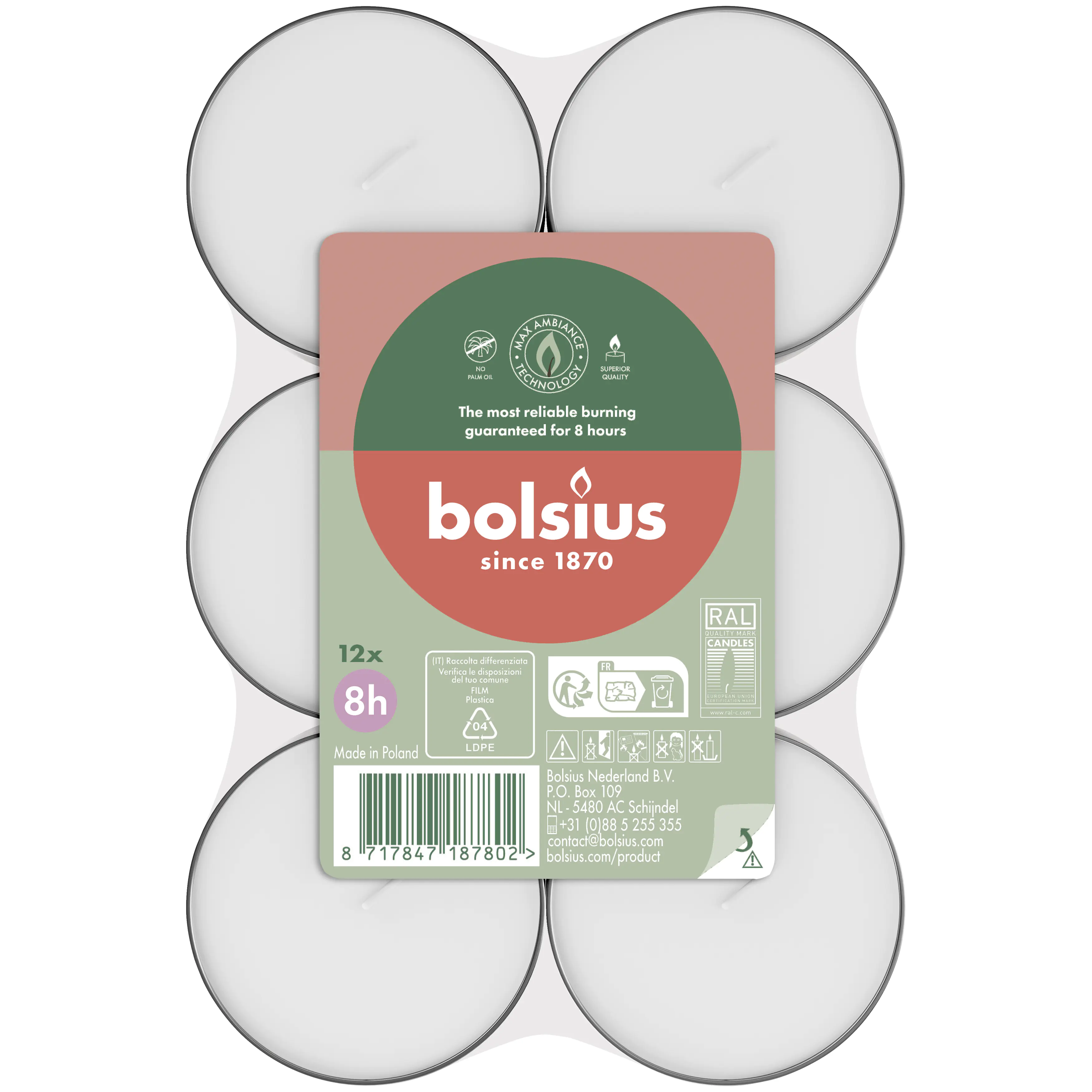 Bolsius Maxi-Teelichter weiß 8h 12er Pack Bolsius Maxi-Teelichter weiß 8h 12er Pack