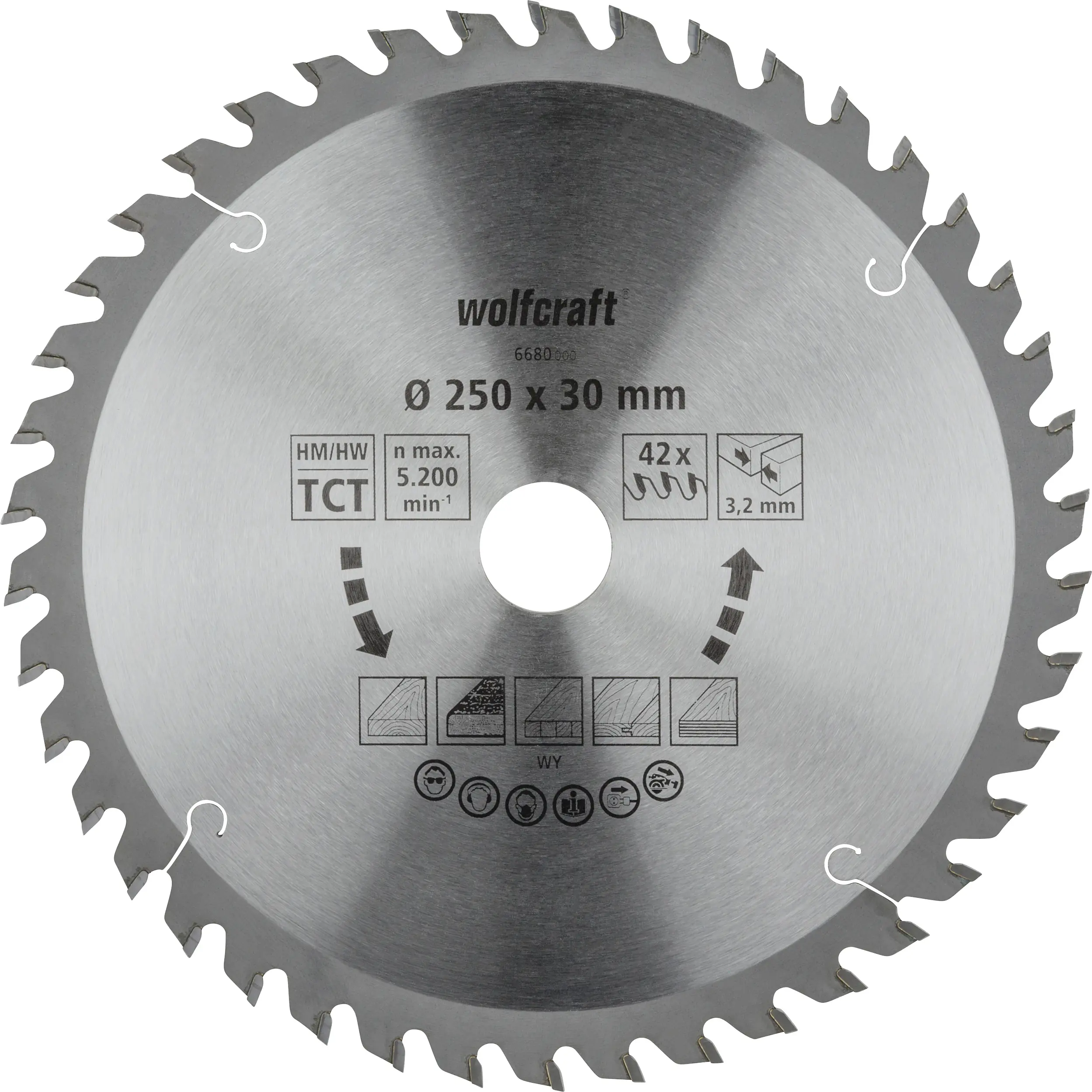 Wolfcraft Kreissägeblatt Ø 250 mm Bohrung Ø 30 mm 42 Zähne