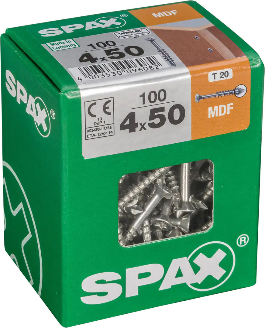 Spax Faserplattenschrauben 4.0 x 50 mm TX 15 - 100 Stk. Spax Faserplattenschrauben 4.0 x 50 mm TX 15 - 100 Stk.
