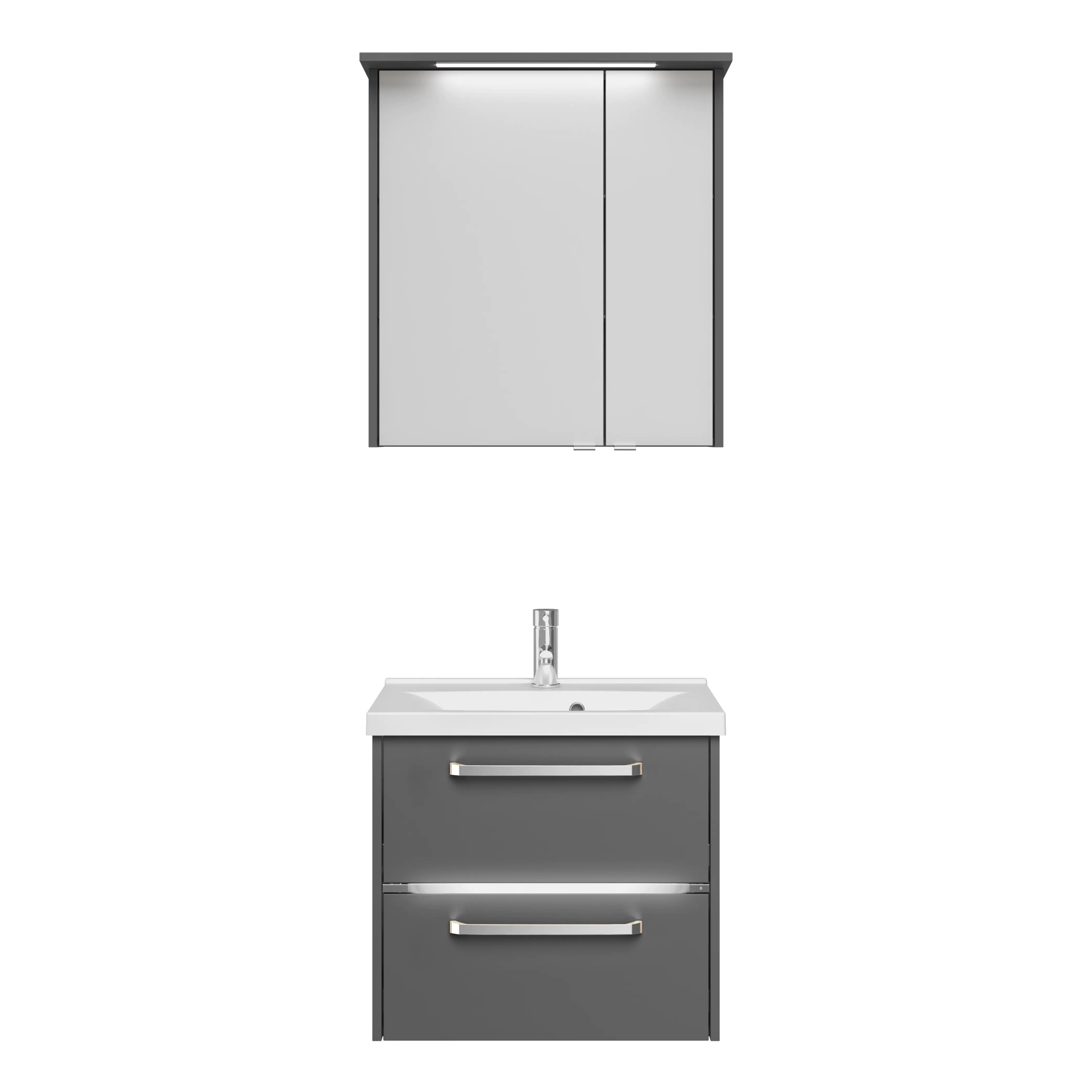 Primaster Badmöbel-Set Berlin grau 65 cm Twin LED, Mineralgusswaschtisch