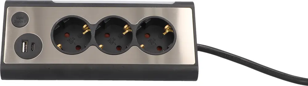 Unitec Tischsteckdose 3-fach mit Schalter 2x USB A+C Anschluss 1,4 m