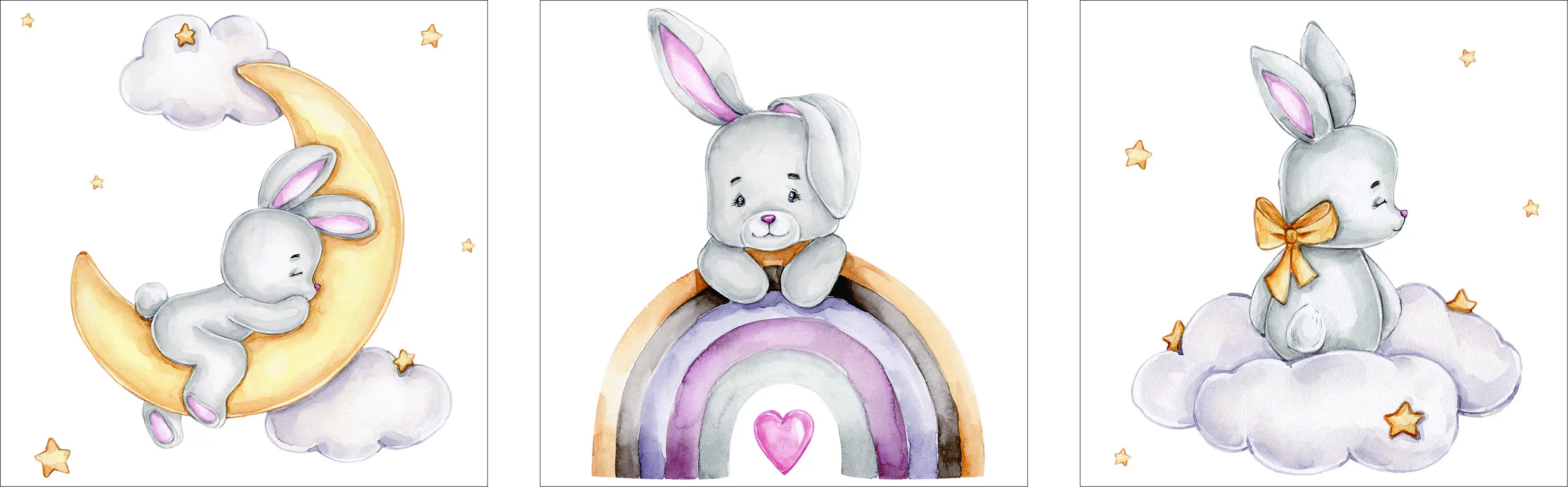 Keilrahmenbild Hasen 25 x 25 cm 3 Stück