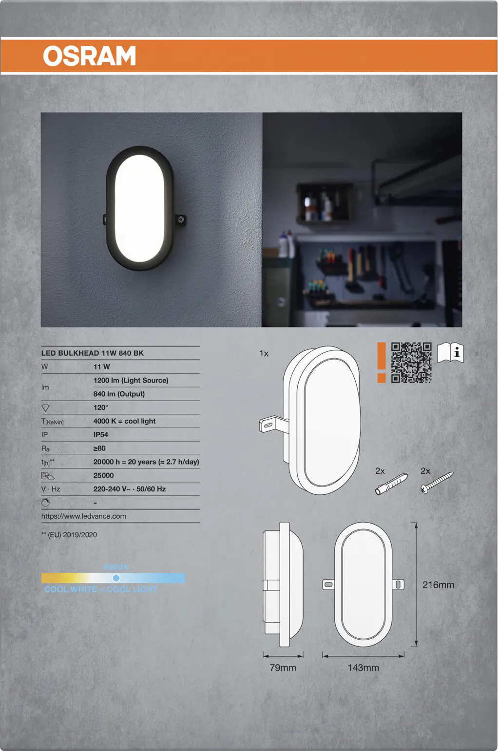 Osram LED Wandleuchte Bulkhead 11W 4000K schwarz