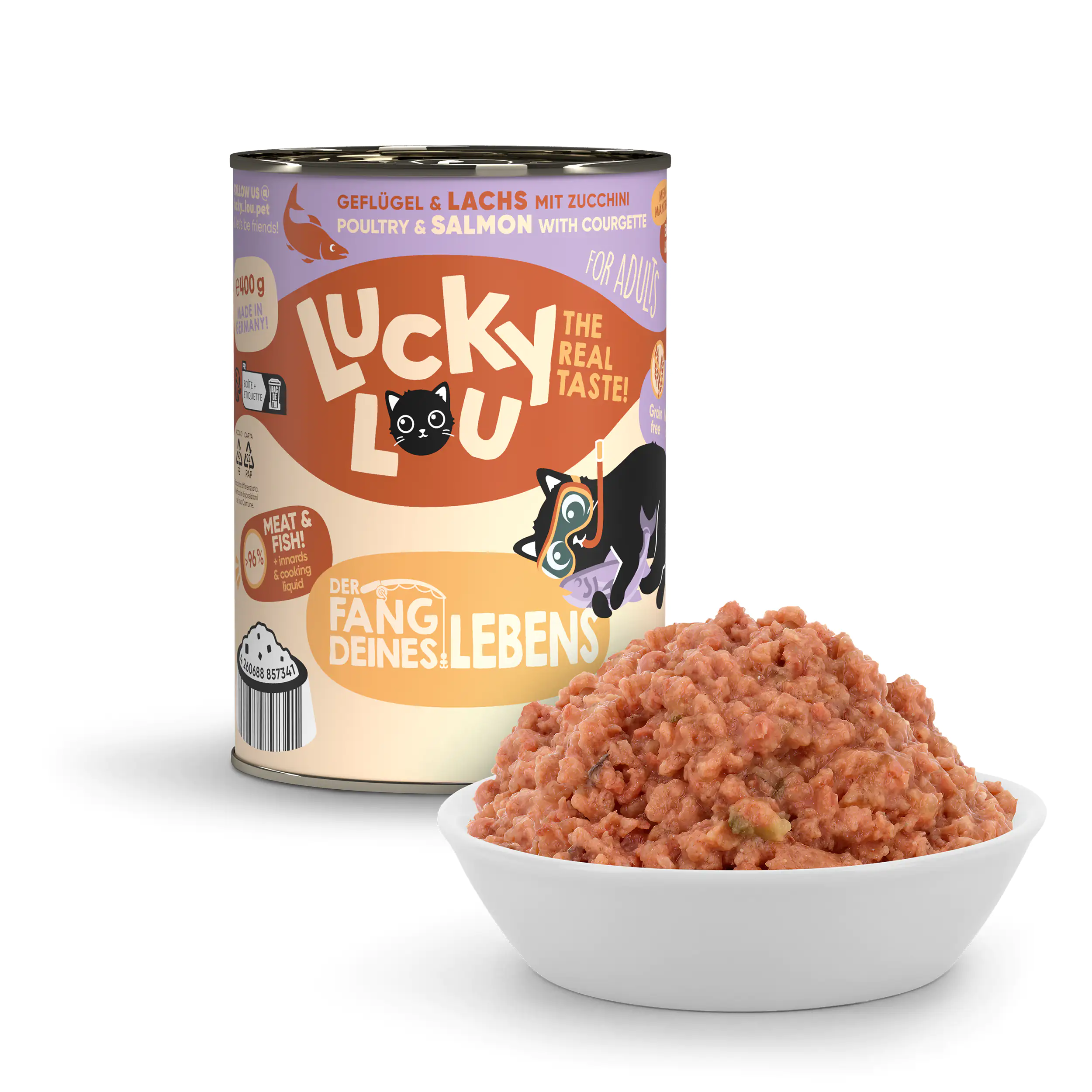 Lucky Lou Katzenfutter Geflügel und Lachs 400 g