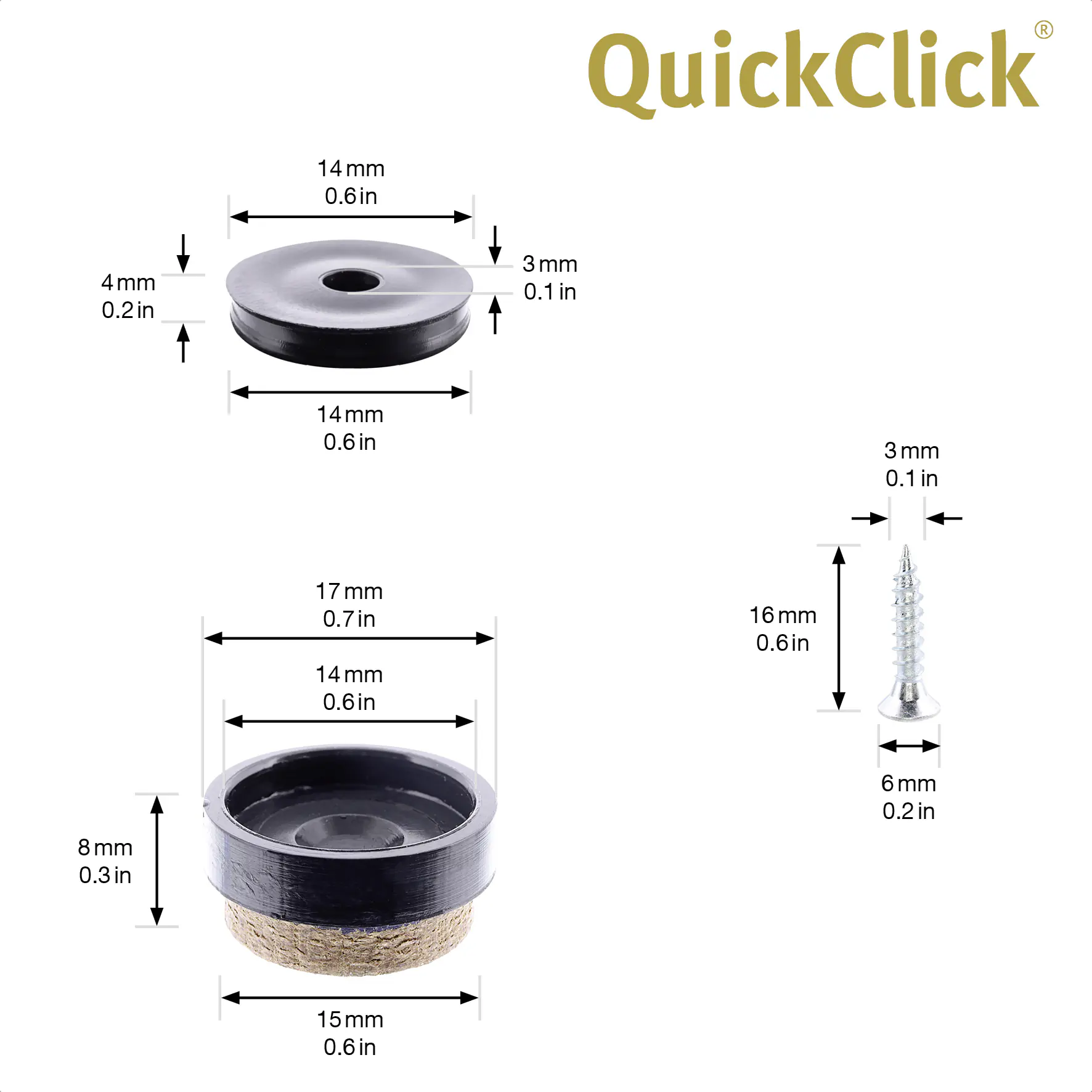 Wagner Möbelgleiter zum Anschrauben Syno schwarz braun Ø 17 mm - 4 Stück 