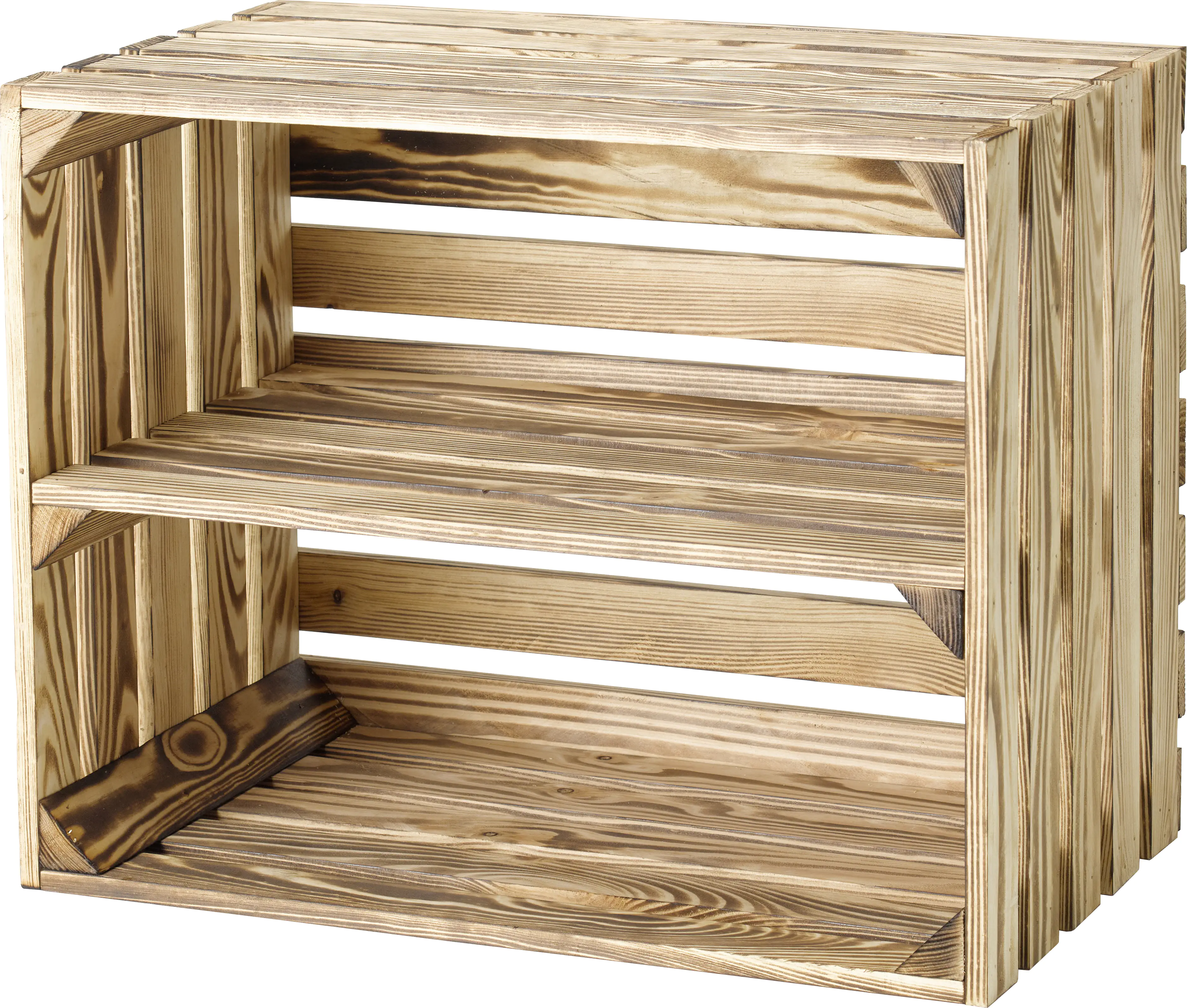 iWerk Holzkiste mit langem Mittelbrett natur/geflammt 50 x 40 x 30 cm