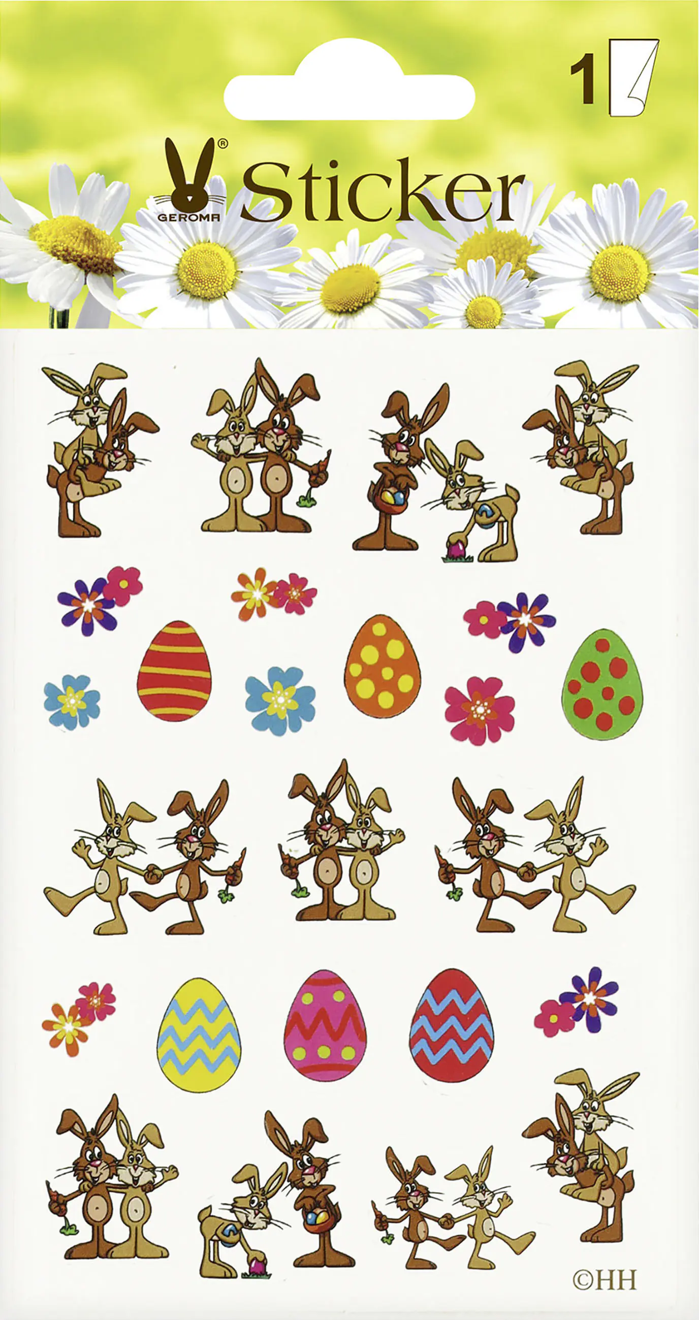 Ostersticker mit Hasen, Eiern und Blumen 1 Bogen Ostersticker mit Hasen, Eiern und Blumen 1 Bogen