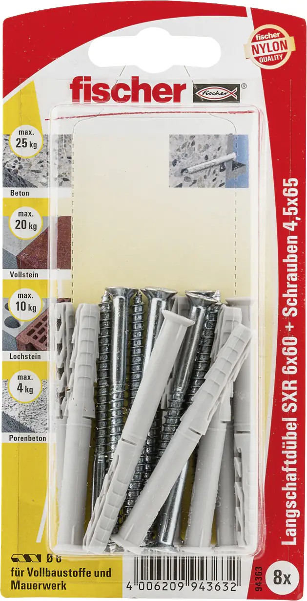 4006209943632 Fischer Langschaftdübel SXR 6.0 x 60 mm - 8 Stück