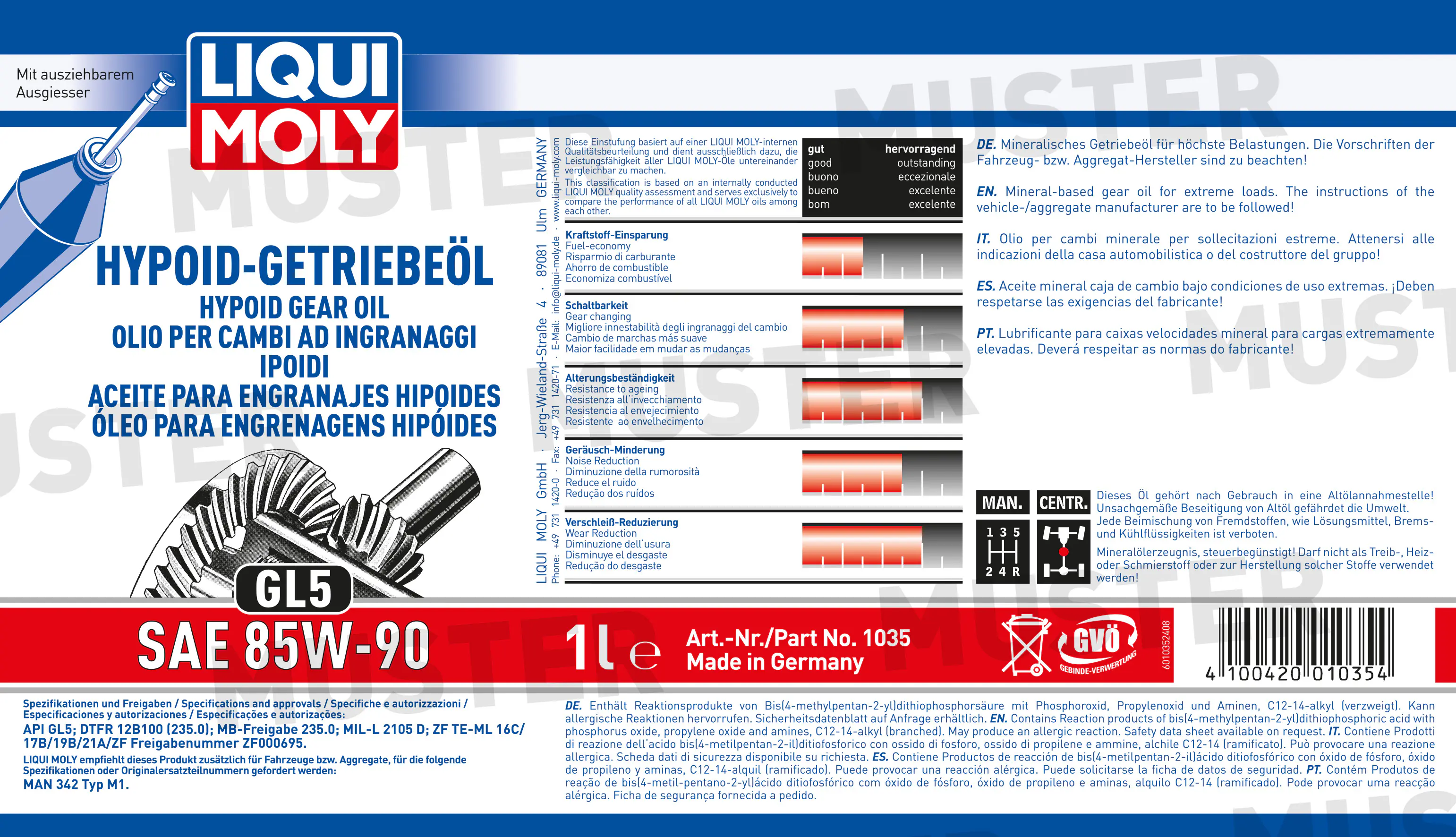 Liqui Molly Hypoid-Getriebeöl (GL5) SAE 85W-90 1 L Liqui Molly Hypoid-Getriebeöl (GL5) SAE 85W-90 1 L