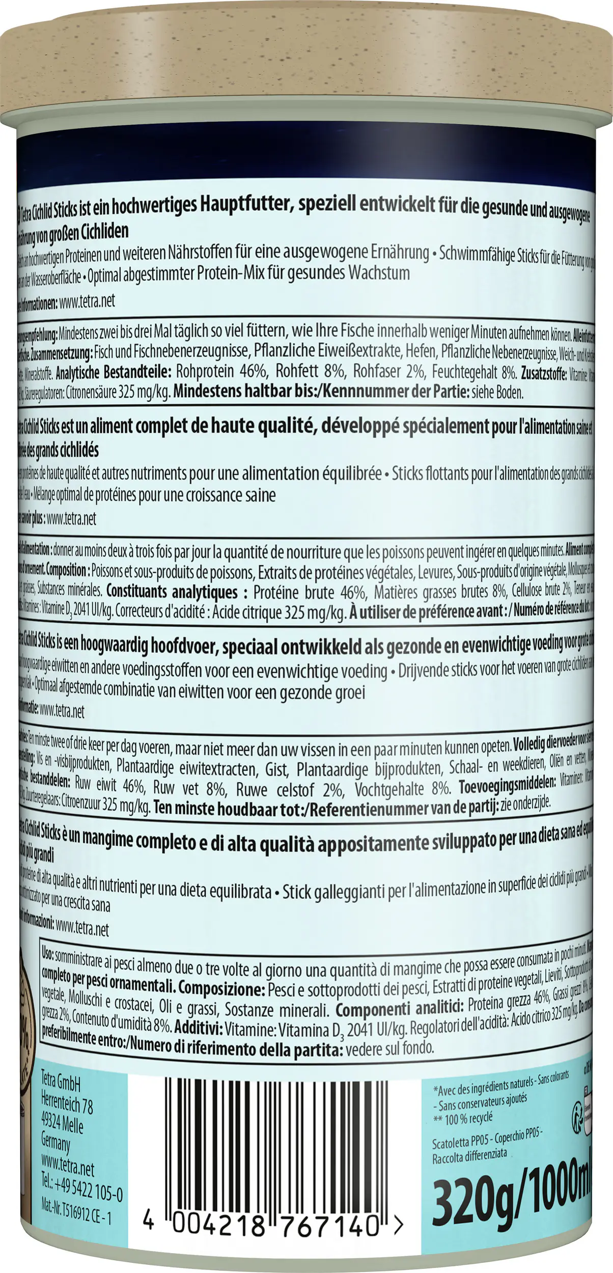 Tetra Zierfischfutter Cichlid Sticks 1 L